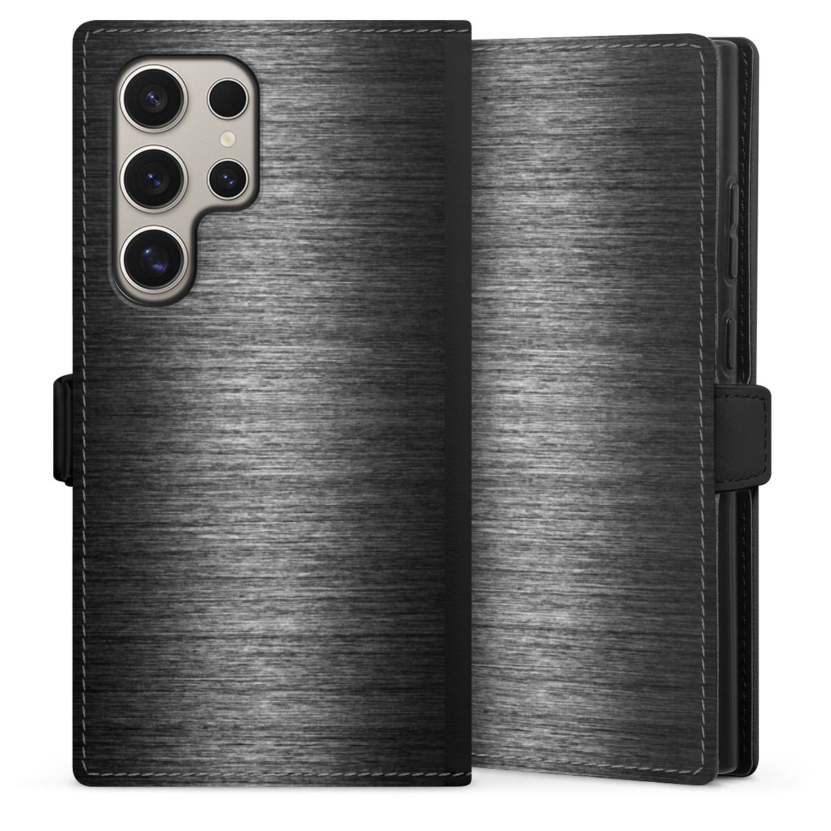 Galaxy S24 Ultra Handy Klapphülle Handyhülle aus Kunst Leder schwarz Flip Case Metallic Look Anthracite Metal Sideflip mit Lasche