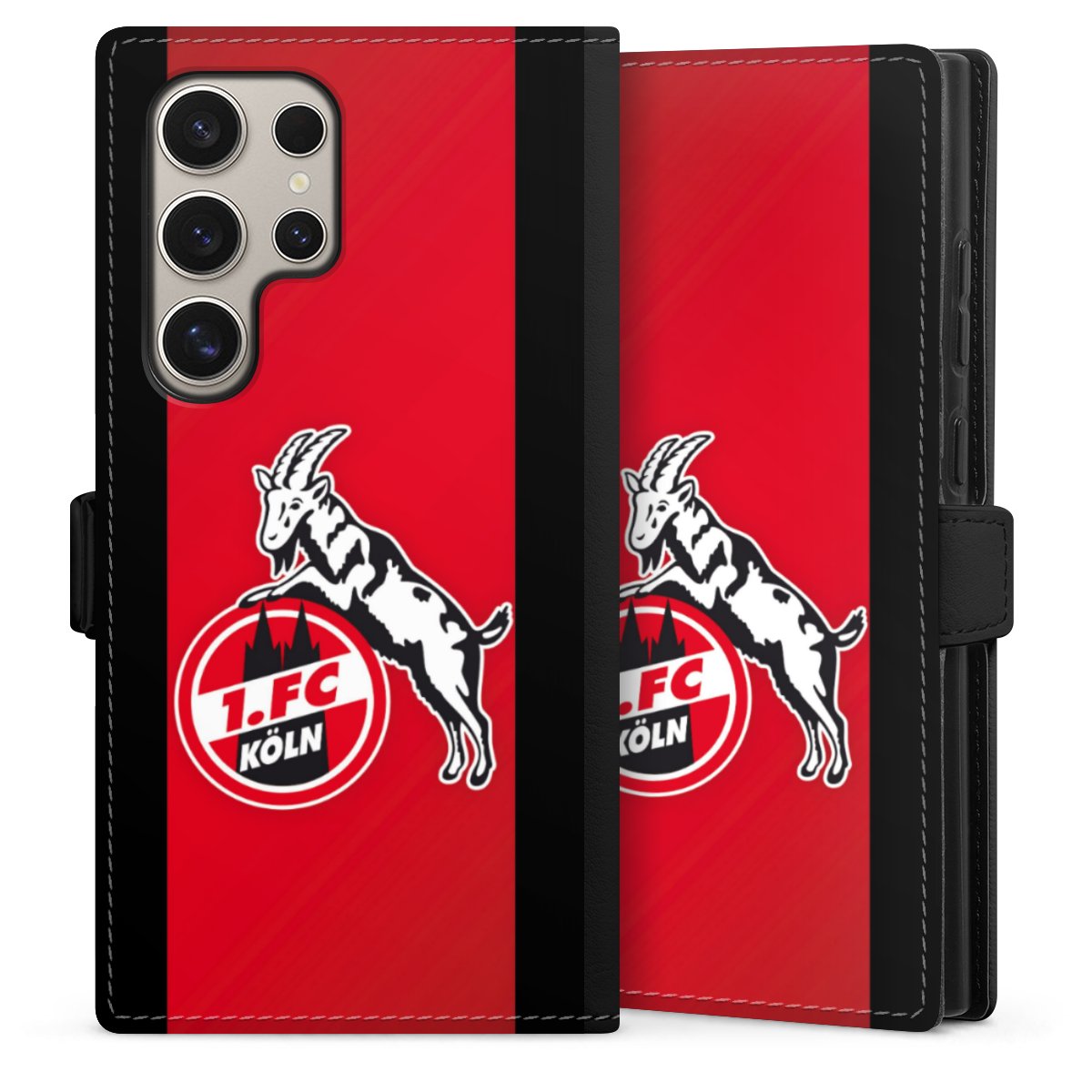 Galaxy S24 Ultra Handy Klapphülle Handyhülle aus Kunst Leder schwarz Flip Case Official Licensed Product Billy Goat Hennes 1. Fc Köln Sideflip mit Lasche