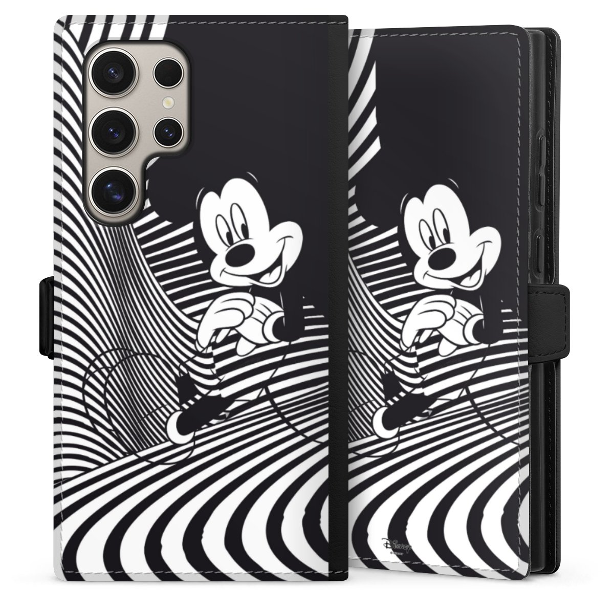 Galaxy S24 Ultra Handy Klapphülle Handyhülle aus Kunst Leder schwarz Flip Case Disney Official Licensed Product Mickey Mouse Sideflip mit Lasche