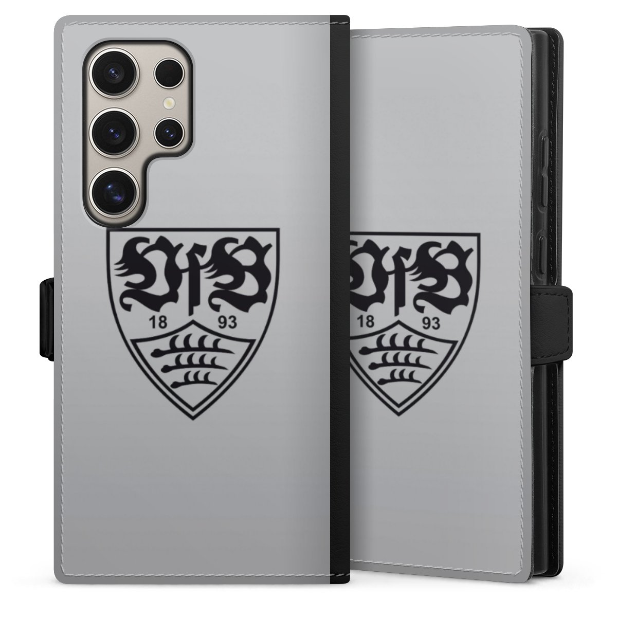 Galaxy S24 Ultra Handy Klapphülle Handyhülle aus Kunst Leder schwarz Flip Case Logo Vfb Stuttgart Official Licensed Product Sideflip mit Lasche