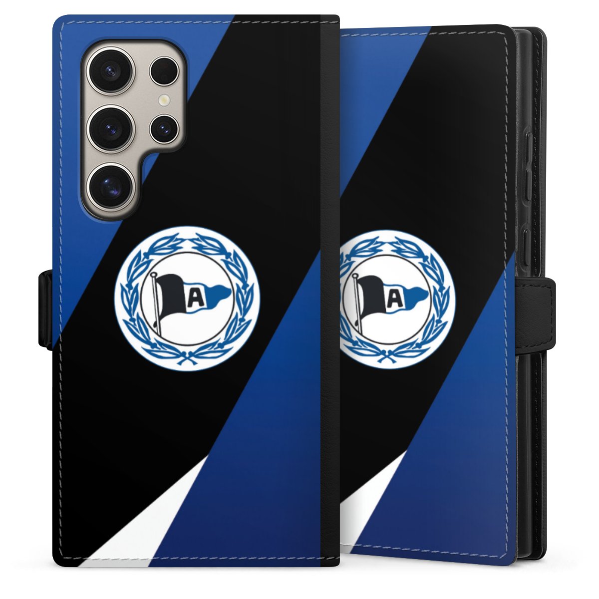 Galaxy S24 Ultra Handy Klapphülle Handyhülle aus Kunst Leder schwarz Flip Case Official Licensed Product Arminia Bielefeld Dsc Sideflip mit Lasche