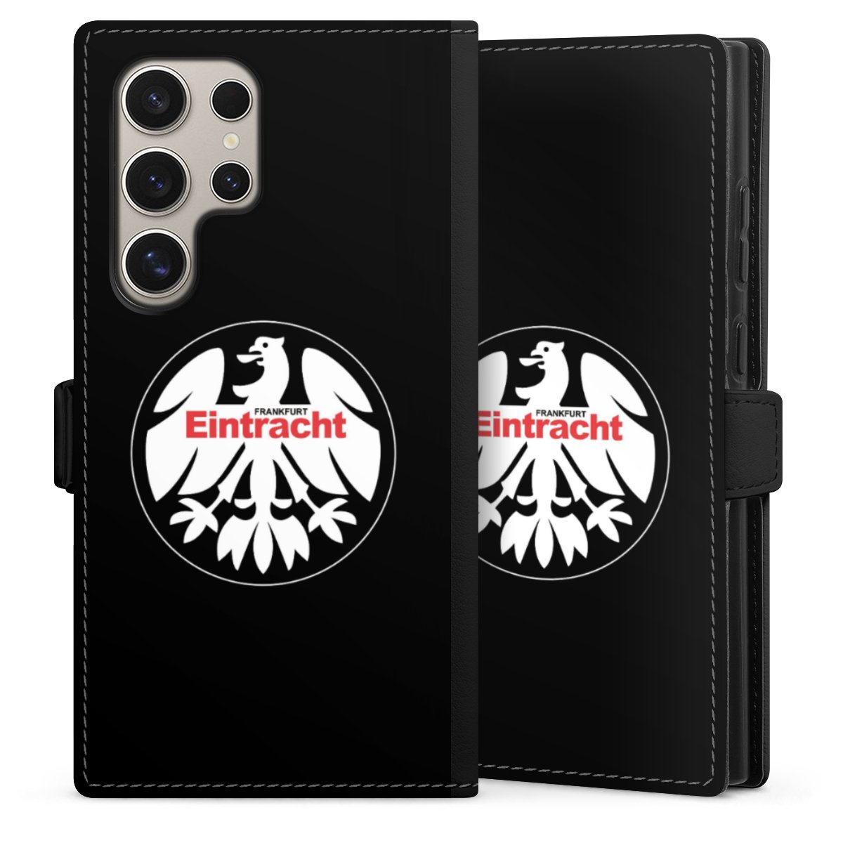 Galaxy S24 Ultra Handy Klapphülle Handyhülle aus Kunst Leder schwarz Flip Case Official Licensed Product Eintracht Frankfurt Sge Sideflip mit Lasche