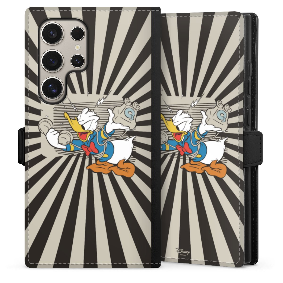 Galaxy S24 Ultra Handy Klapphülle Handyhülle aus Kunst Leder schwarz Flip Case Donald Duck Disney Official Licensed Product Sideflip mit Lasche