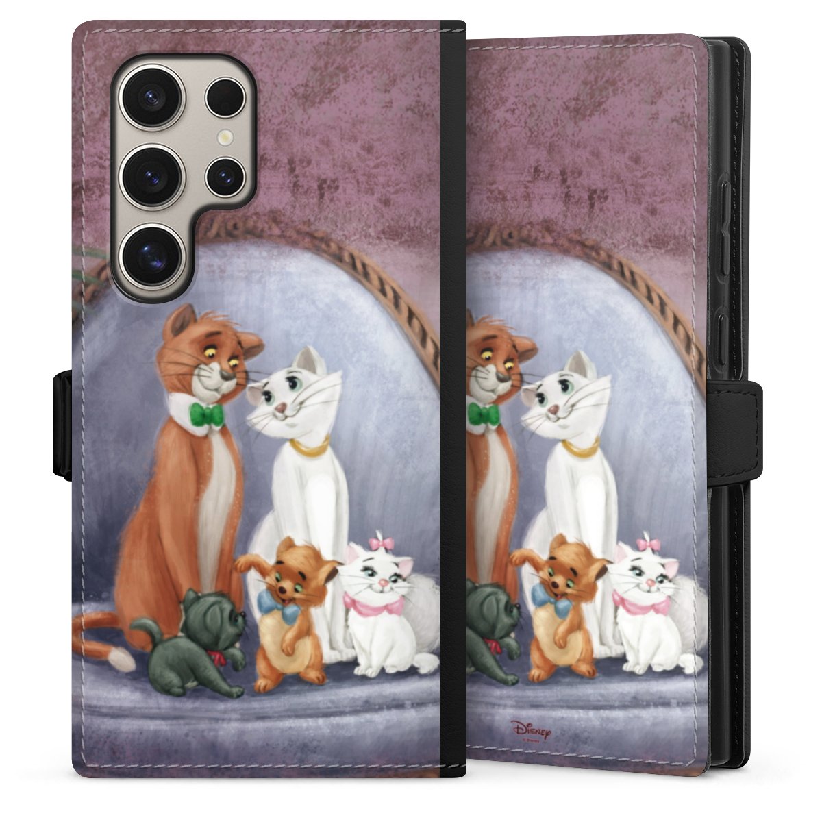 Galaxy S24 Ultra Handy Klapphülle Handyhülle aus Kunst Leder schwarz Flip Case Official Licensed Product Disney Aristocats Sideflip mit Lasche