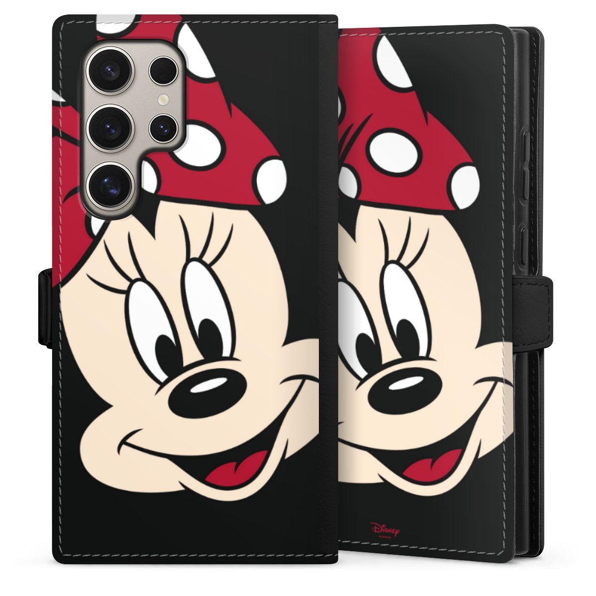 Galaxy S24 Ultra Handy Klapphülle Handyhülle aus Kunst Leder schwarz Flip Case Minnie Mouse Official Licensed Product Disney Sideflip mit Lasche