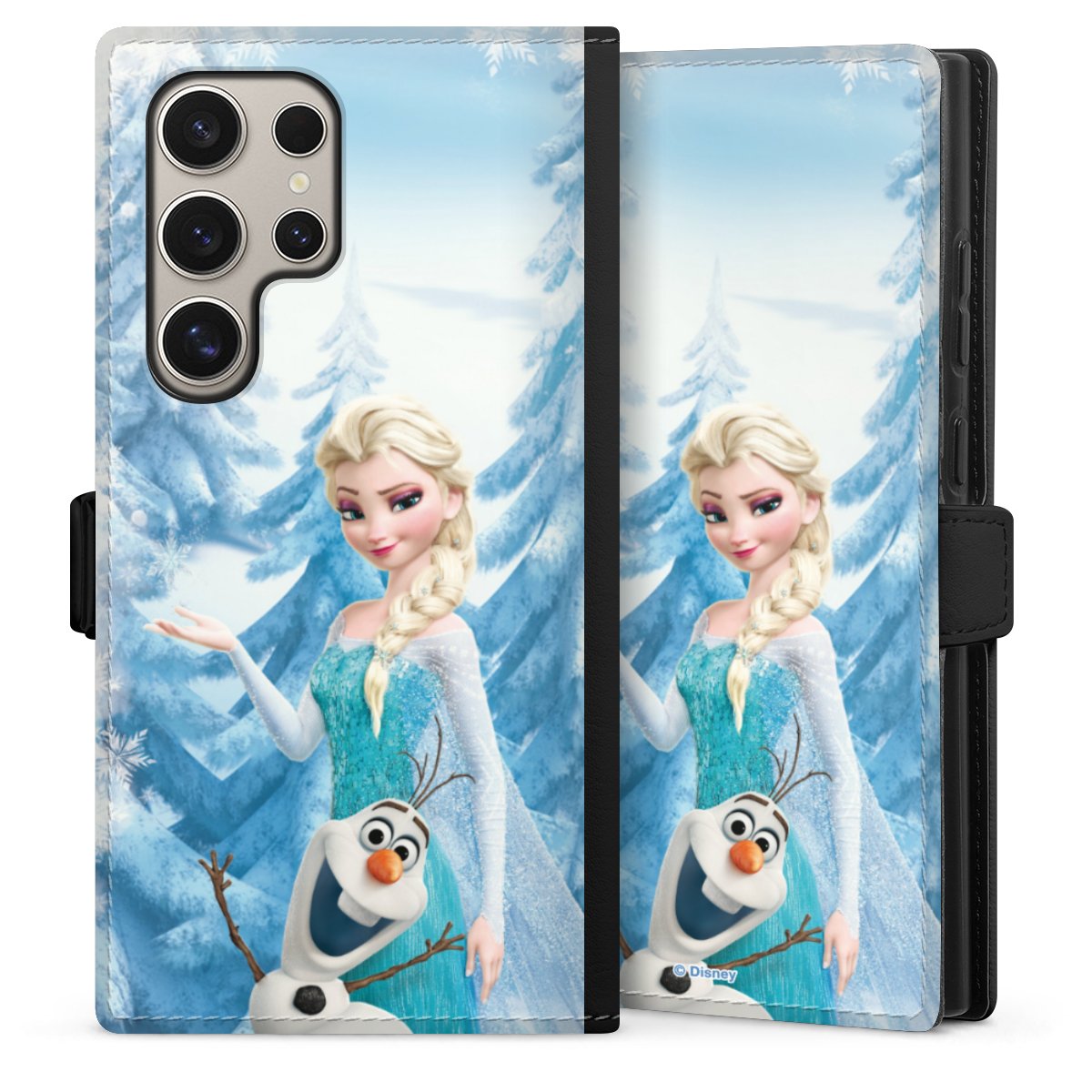 Galaxy S24 Ultra Handy Klapphülle Handyhülle aus Kunst Leder schwarz Flip Case Official Licensed Product Frozen Elsa Disney Sideflip mit Lasche