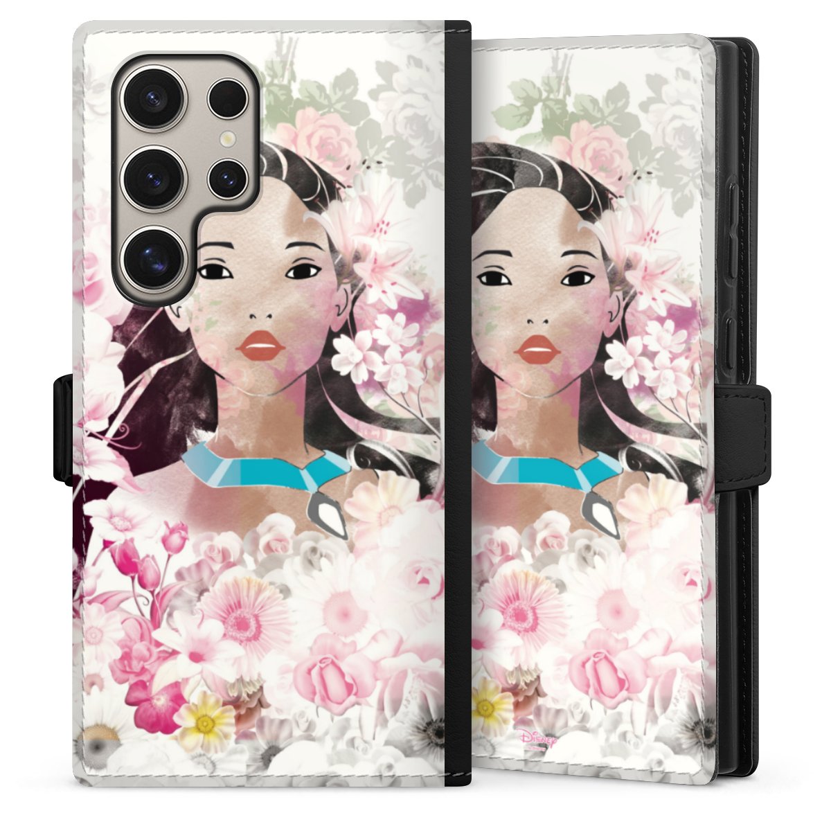 Galaxy S24 Ultra Handy Klapphülle Handyhülle aus Kunst Leder schwarz Flip Case Pocahontas Official Licensed Product Disney Sideflip mit Lasche