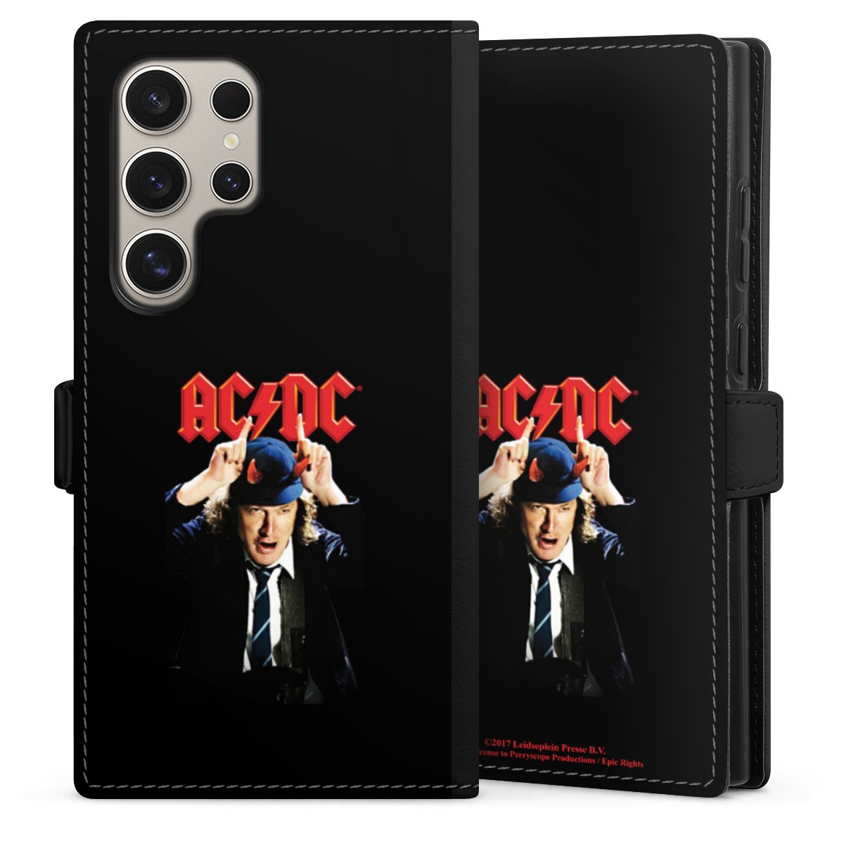 Galaxy S24 Ultra Handy Klapphülle Handyhülle aus Kunst Leder schwarz Flip Case Merchandise Acdc Riverplate Sideflip mit Lasche