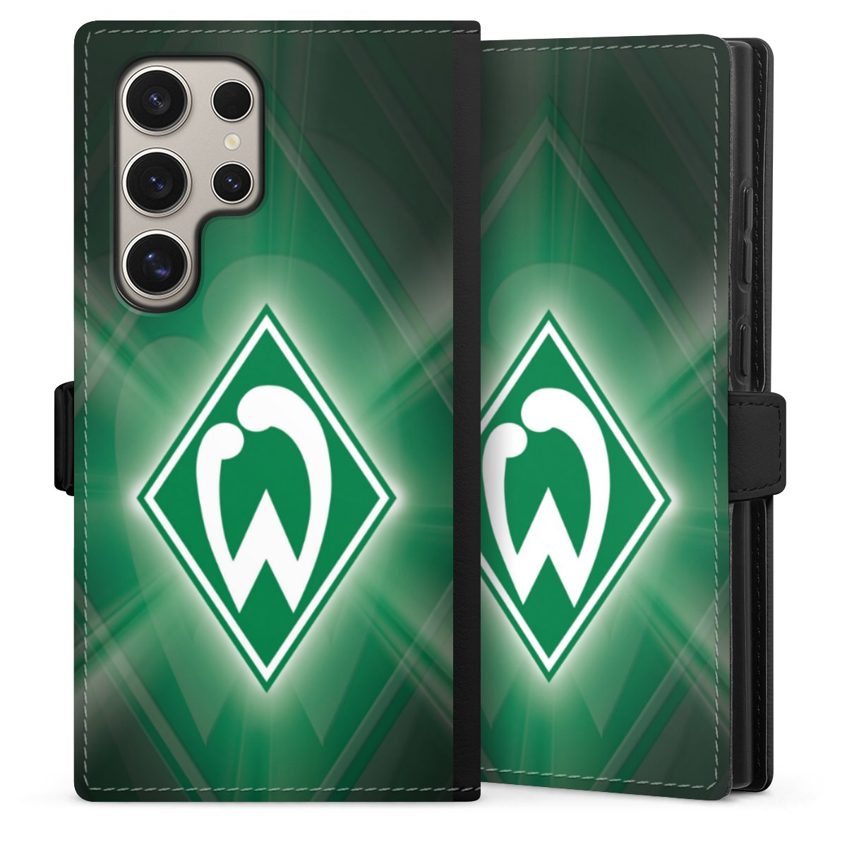 Galaxy S24 Ultra Handy Klapphülle Handyhülle aus Kunst Leder schwarz Flip Case Sv Werder Bremen Official Licensed Product Coat Of Arms Sideflip mit Lasche