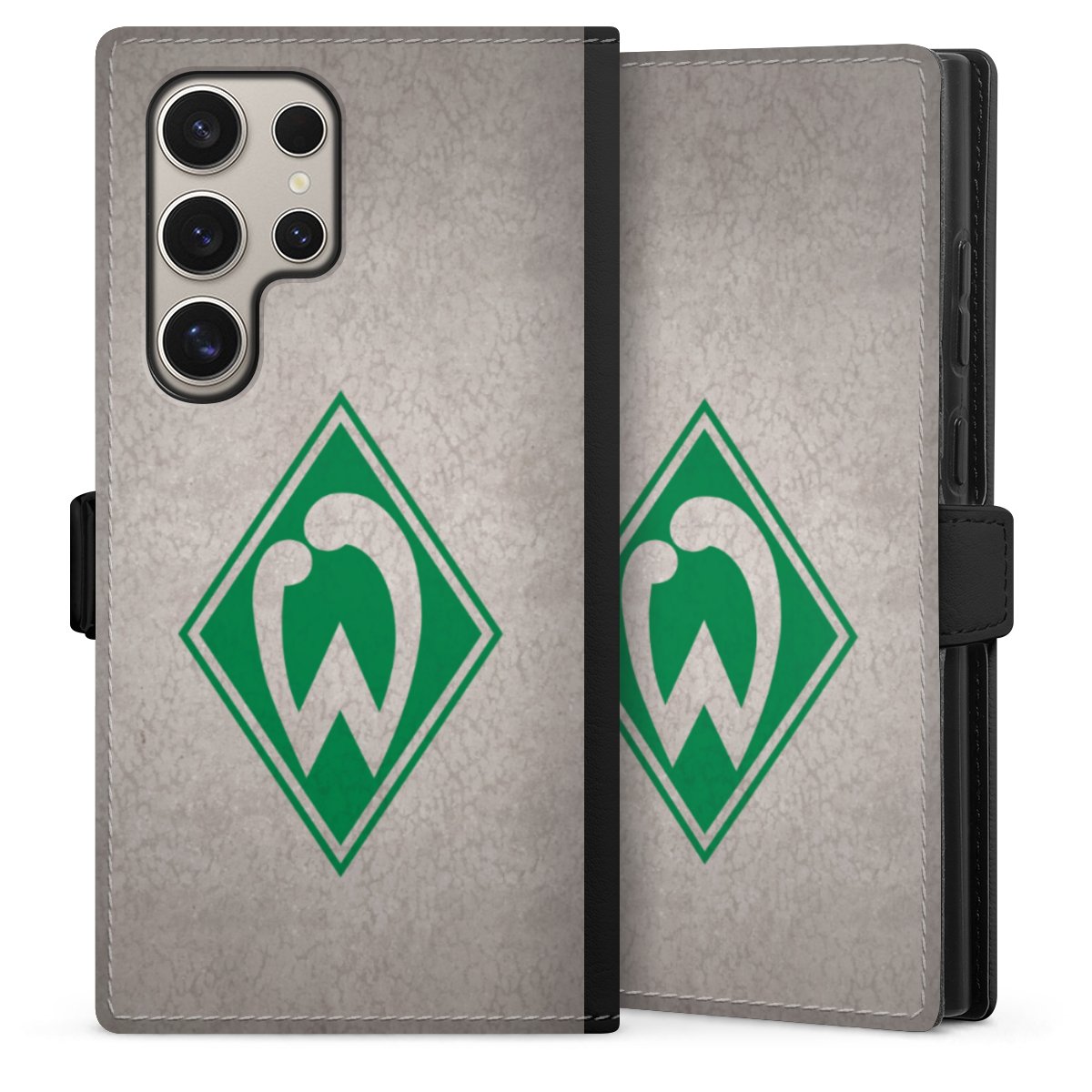 Galaxy S24 Ultra Handy Klapphülle Handyhülle aus Kunst Leder schwarz Flip Case Sv Werder Bremen Concrete Official Licensed Product Sideflip mit Lasche