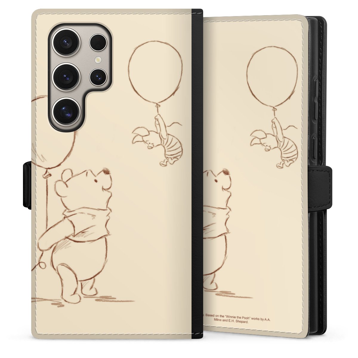 Galaxy S24 Ultra Handy Klapphülle Handyhülle aus Kunst Leder schwarz Flip Case Official Licensed Product Winnie The Pooh Disney Sideflip mit Lasche