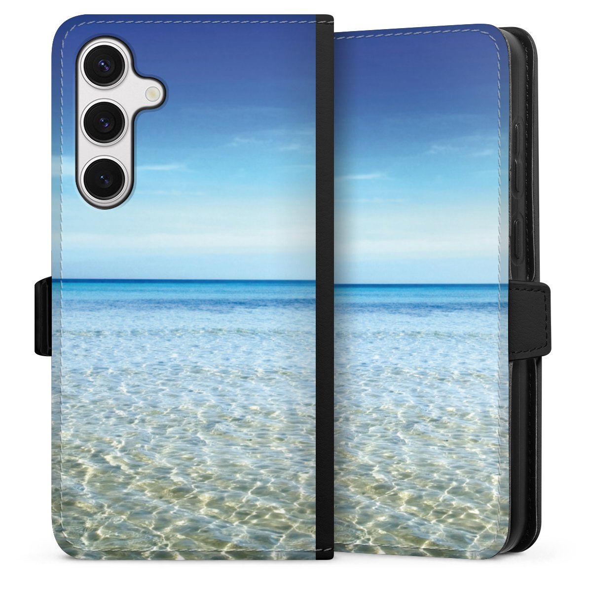 Galaxy S24+ Handy Klapphülle Handyhülle aus Kunst Leder schwarz Flip Case Urlaub Sky Ocean Sideflip mit Lasche