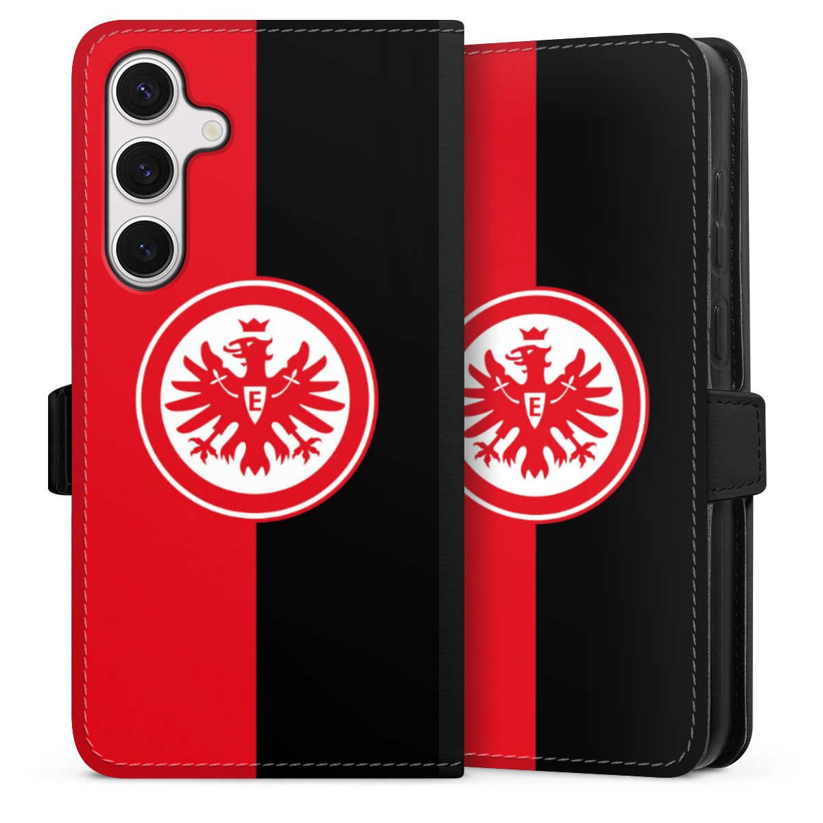 Galaxy S24+ Handy Klapphülle Handyhülle aus Kunst Leder schwarz Flip Case Official Licensed Product Eintracht Frankfurt Sge Sideflip mit Lasche