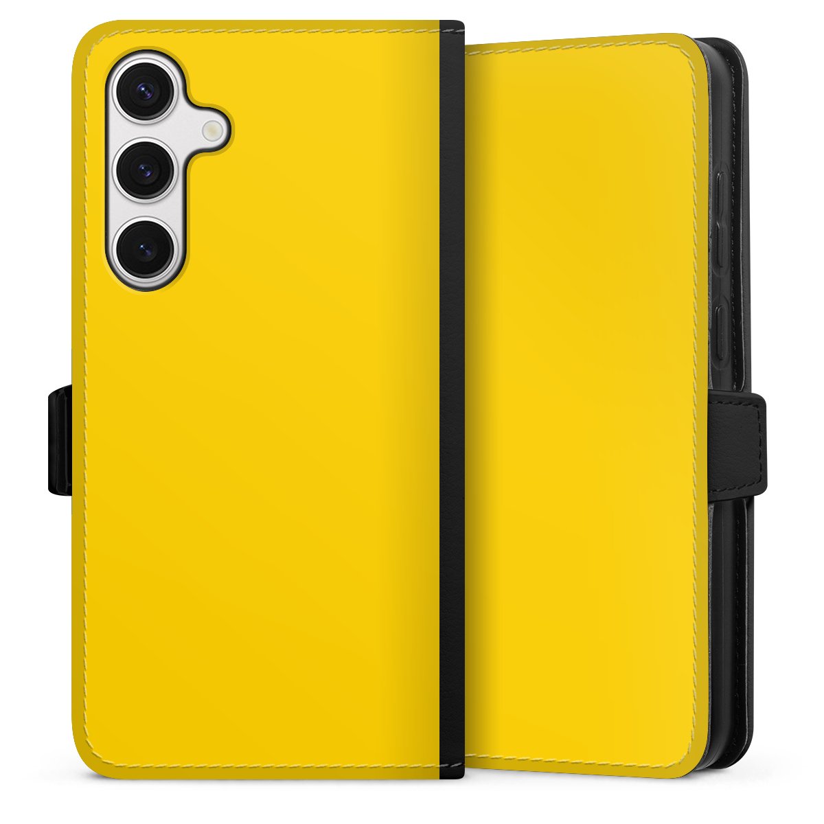 Galaxy S24+ Handy Klapphülle Handyhülle aus Kunst Leder schwarz Flip Case Yellow Unicoloured Colour Sideflip mit Lasche