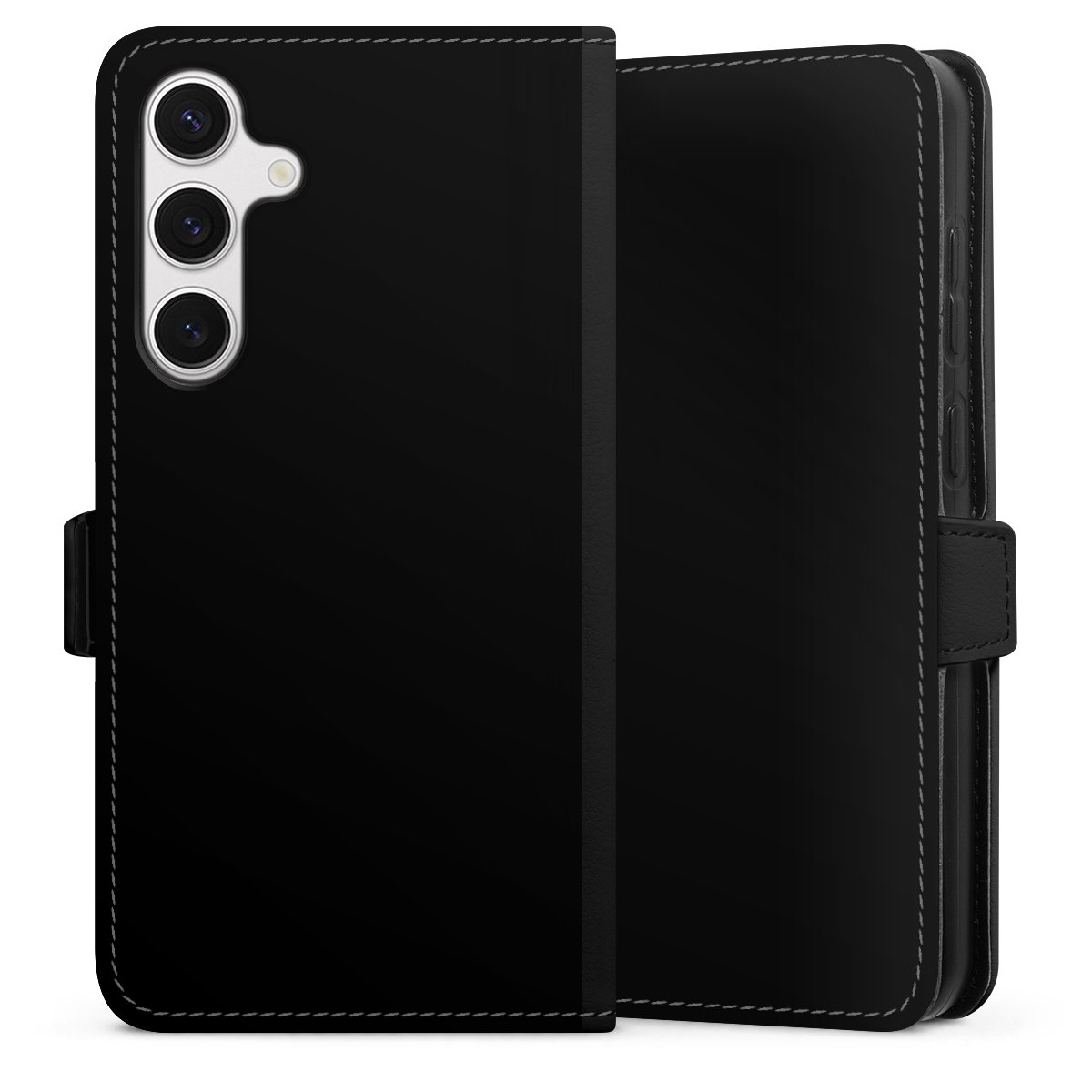 Galaxy S24+ Handy Klapphülle Handyhülle aus Kunst Leder schwarz Flip Case Black Colour Unicoloured Sideflip mit Lasche