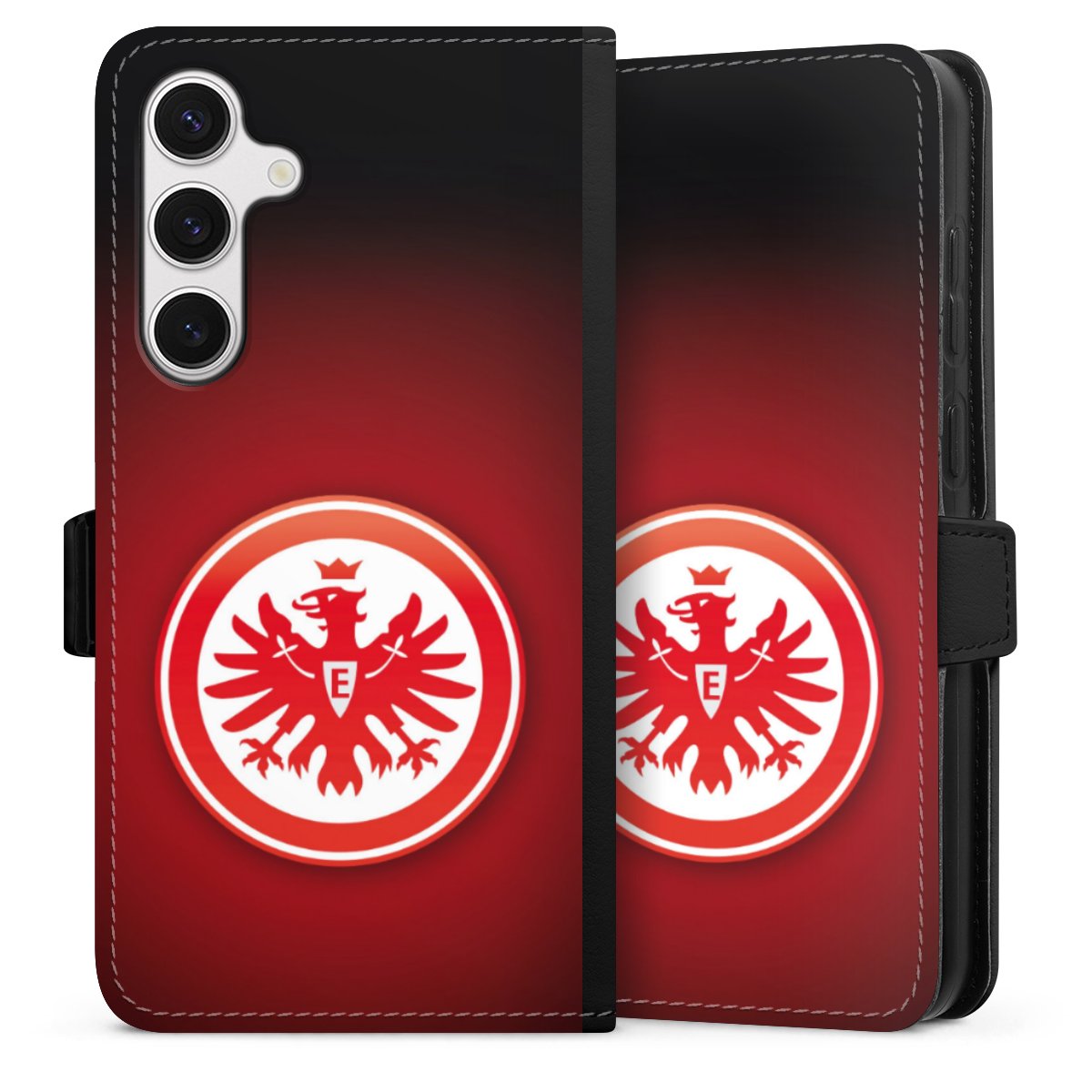 Galaxy S24+ Handy Klapphülle Handyhülle aus Kunst Leder schwarz Flip Case Eintracht Frankfurt Official Licensed Product Coat Of Arms Sideflip mit Lasche