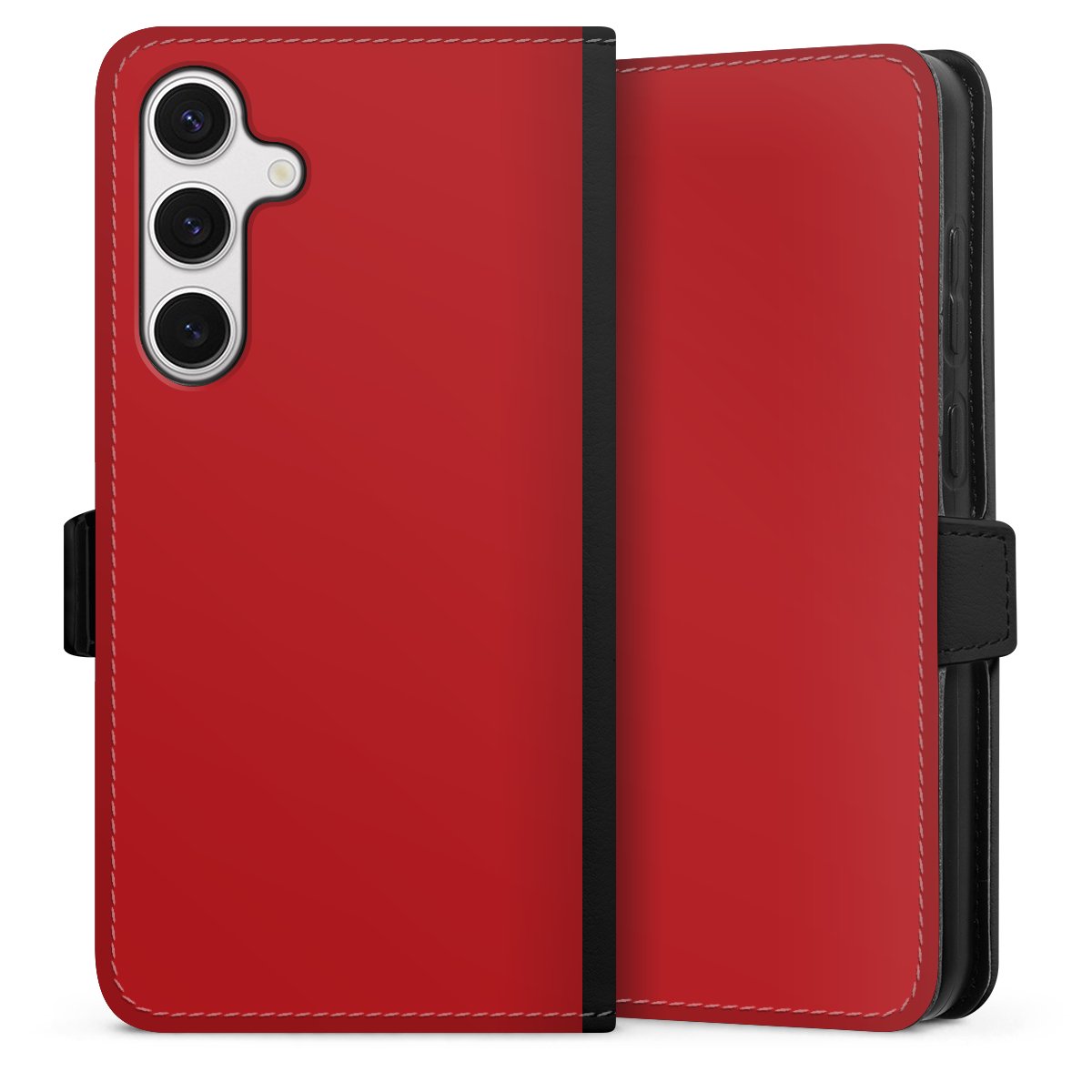 Galaxy S24+ Handy Klapphülle Handyhülle aus Kunst Leder schwarz Flip Case Colour Unicoloured Red Sideflip mit Lasche