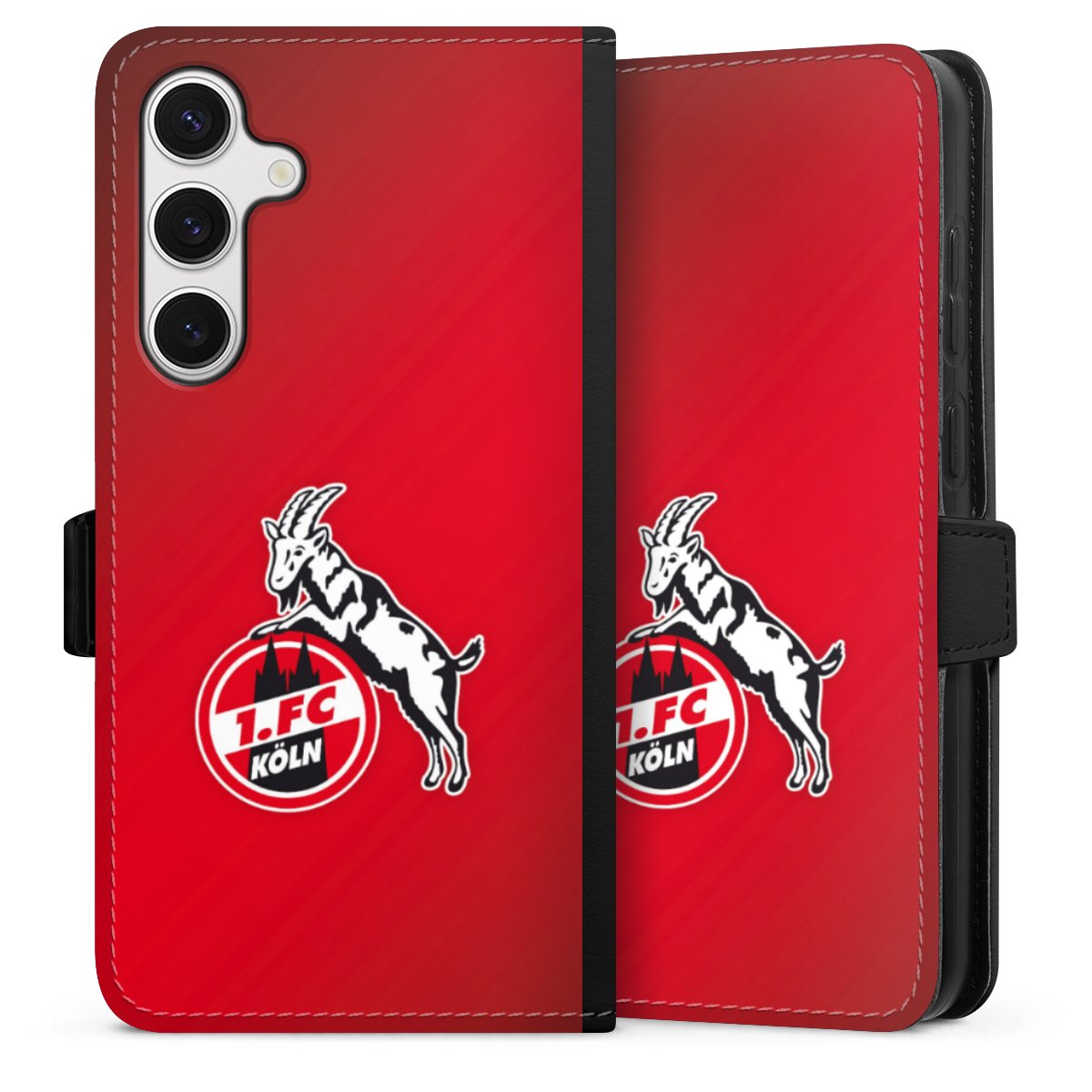 Galaxy S24+ Handy Klapphülle Handyhülle aus Kunst Leder schwarz Flip Case Official Licensed Product Effzeh 1. Fc Köln Sideflip mit Lasche