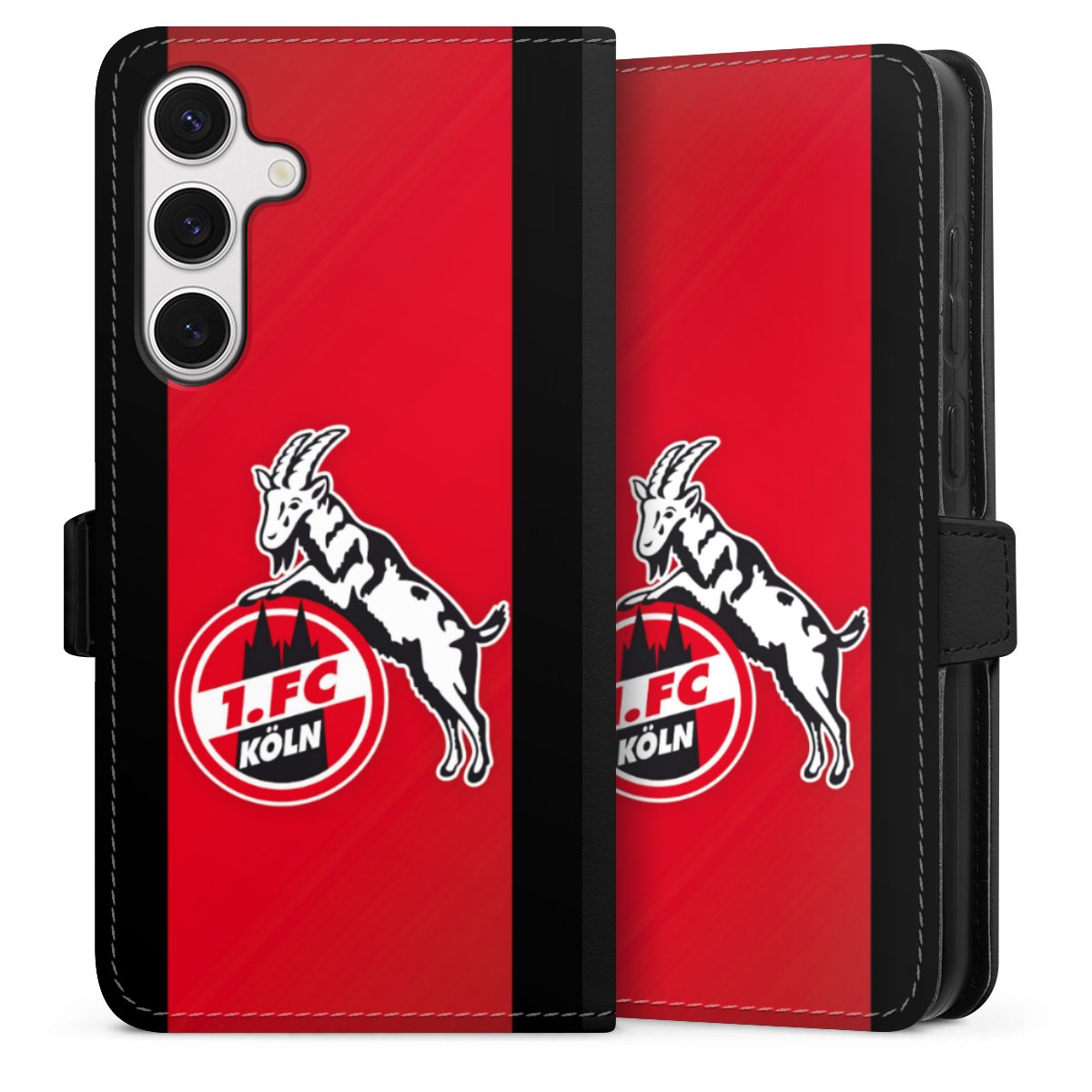 Galaxy S24+ Handy Klapphülle Handyhülle aus Kunst Leder schwarz Flip Case Official Licensed Product Billy Goat Hennes 1. Fc Köln Sideflip mit Lasche