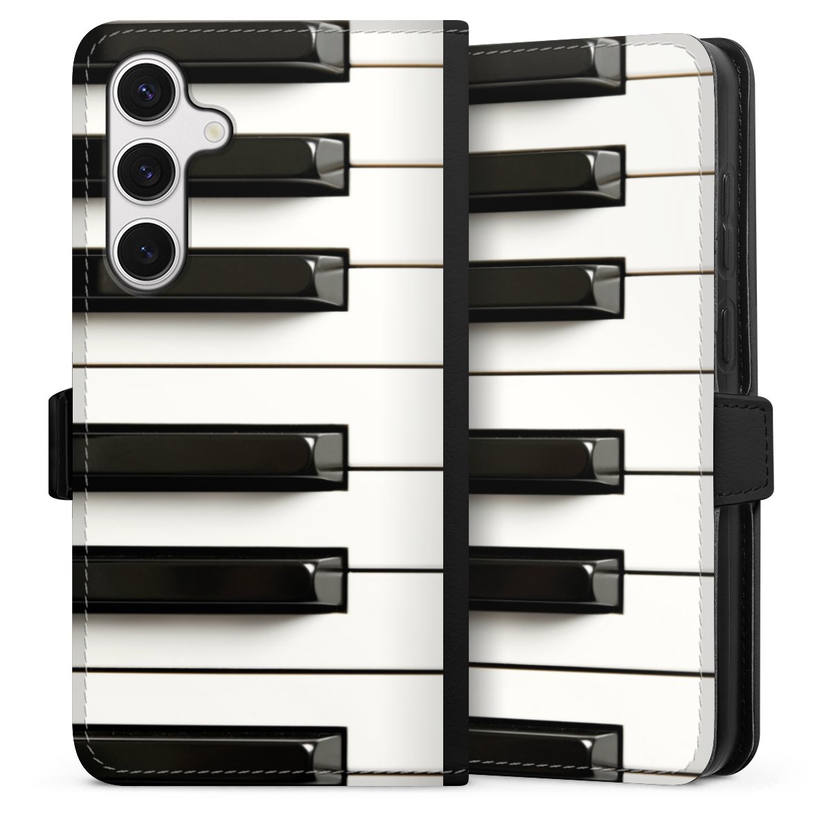 Galaxy S24+ Handy Klapphülle Handyhülle aus Kunst Leder schwarz Flip Case Klavier Piano Music Sideflip mit Lasche