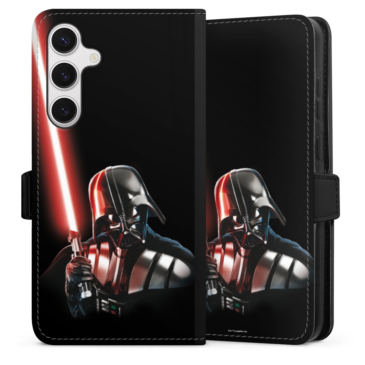 Galaxy S24+ Handy Klapphülle Handyhülle aus Kunst Leder schwarz Flip Case Star Wars Merchandise Darth Vader Sideflip mit Lasche