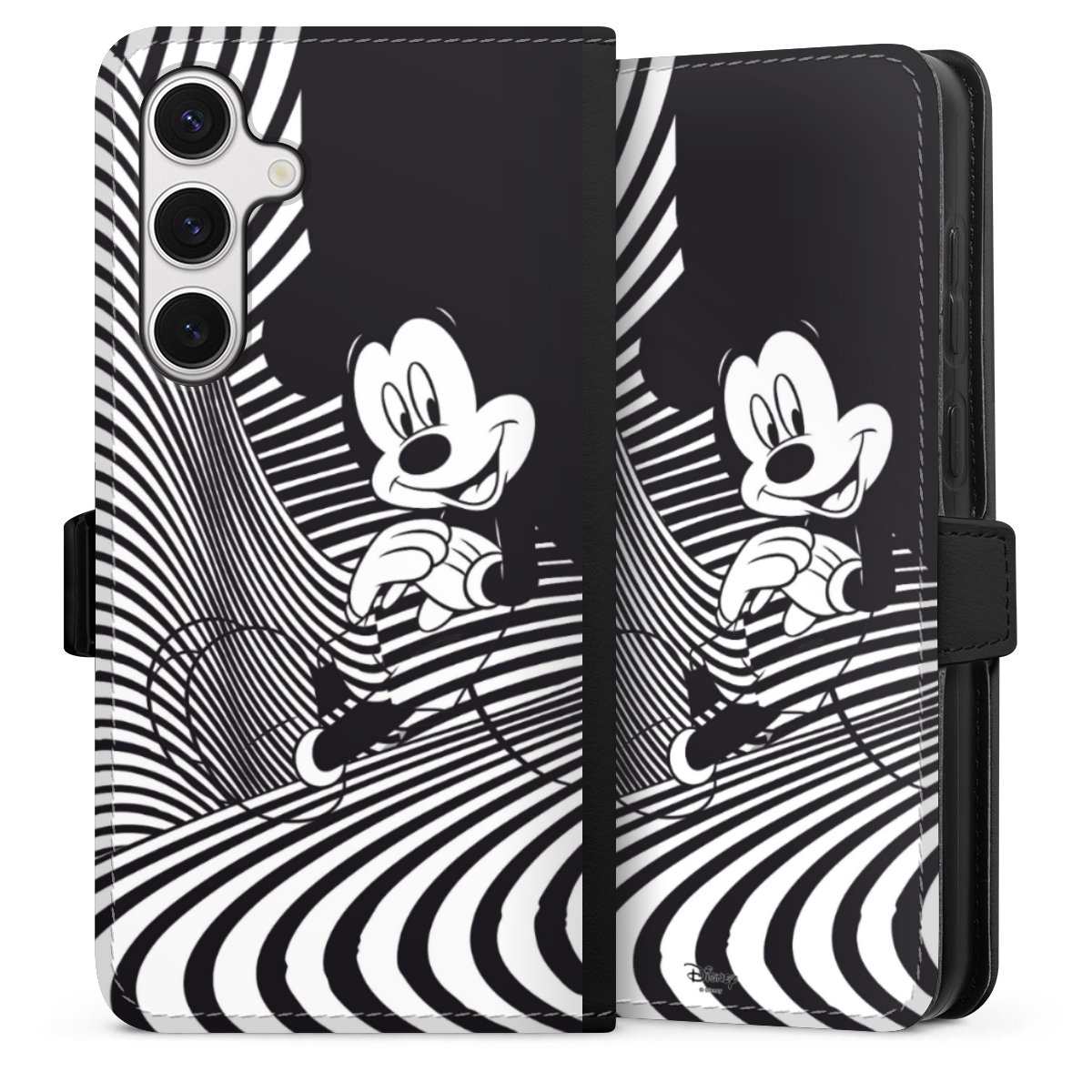 Galaxy S24+ Handy Klapphülle Handyhülle aus Kunst Leder schwarz Flip Case Disney Official Licensed Product Mickey Mouse Sideflip mit Lasche