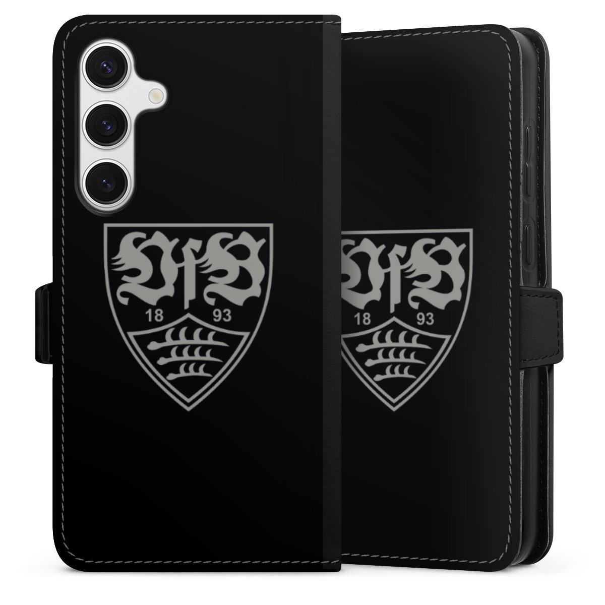 Galaxy S24+ Handy Klapphülle Handyhülle aus Kunst Leder schwarz Flip Case Official Licensed Product Vfb Stuttgart Sideflip mit Lasche