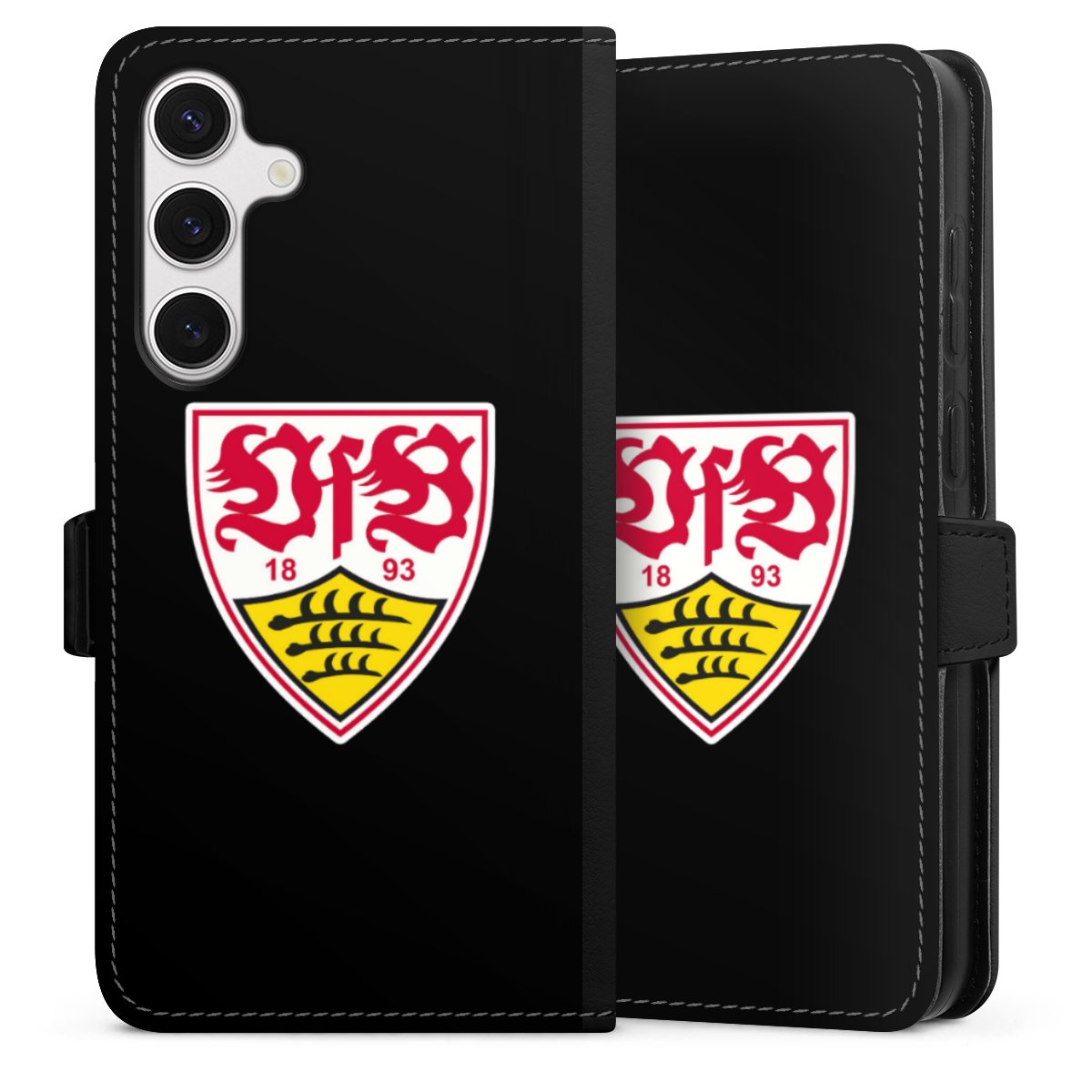 Galaxy S24+ Handy Klapphülle Handyhülle aus Kunst Leder schwarz Flip Case Vfb Stuttgart Official Licensed Product Coat Of Arms Sideflip mit Lasche