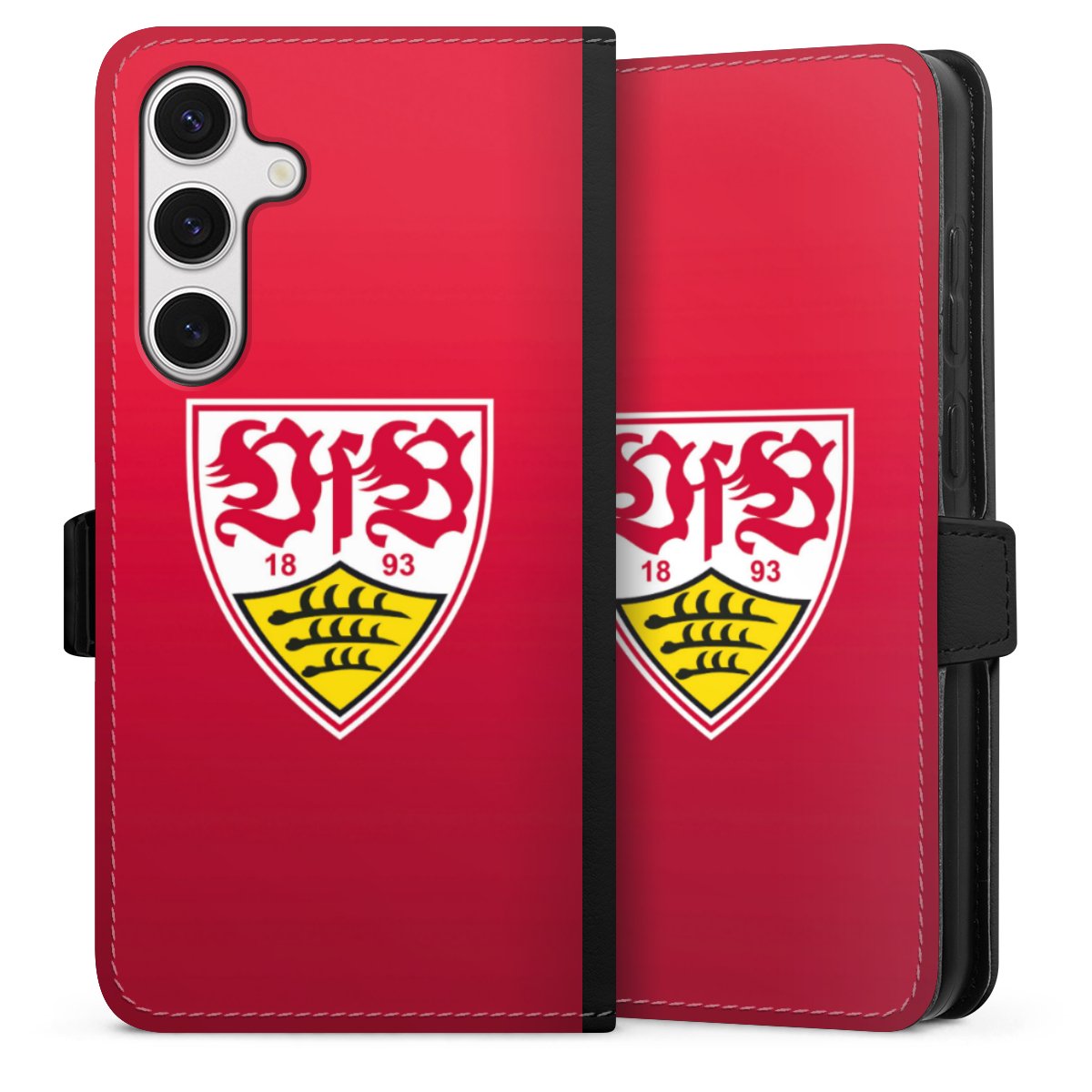 Galaxy S24+ Handy Klapphülle Handyhülle aus Kunst Leder schwarz Flip Case Official Licensed Product Vfb Stuttgart Sideflip mit Lasche