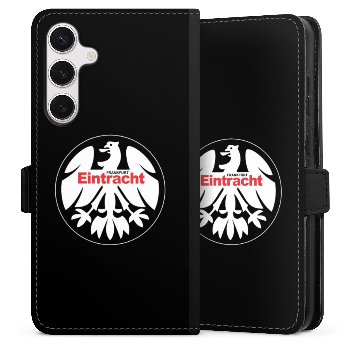 Galaxy S24+ Handy Klapphülle Handyhülle aus Kunst Leder schwarz Flip Case Official Licensed Product Eintracht Frankfurt Sge Sideflip mit Lasche