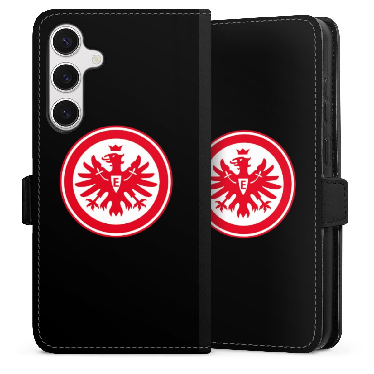 Galaxy S24+ Handy Klapphülle Handyhülle aus Kunst Leder schwarz Flip Case Eintracht Frankfurt Sge Eagle Sideflip mit Lasche