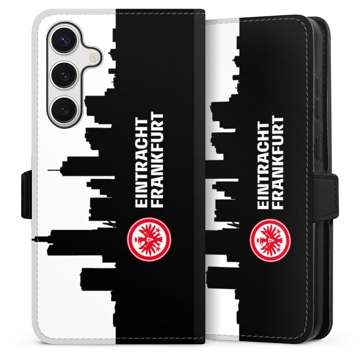 Galaxy S24+ Handy Klapphülle Handyhülle aus Kunst Leder schwarz Flip Case Sge Eintracht Frankfurt Official Licensed Product Sideflip mit Lasche