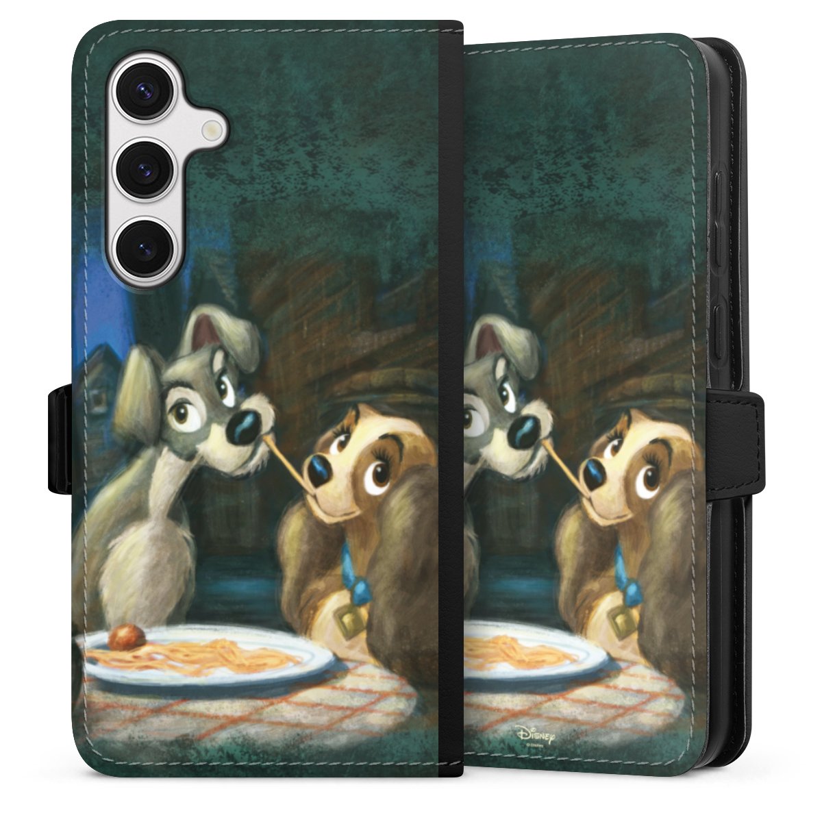 Galaxy S24+ Handy Klapphülle Handyhülle aus Kunst Leder schwarz Flip Case Lady And The Tramp Official Licensed Product Disney Sideflip mit Lasche