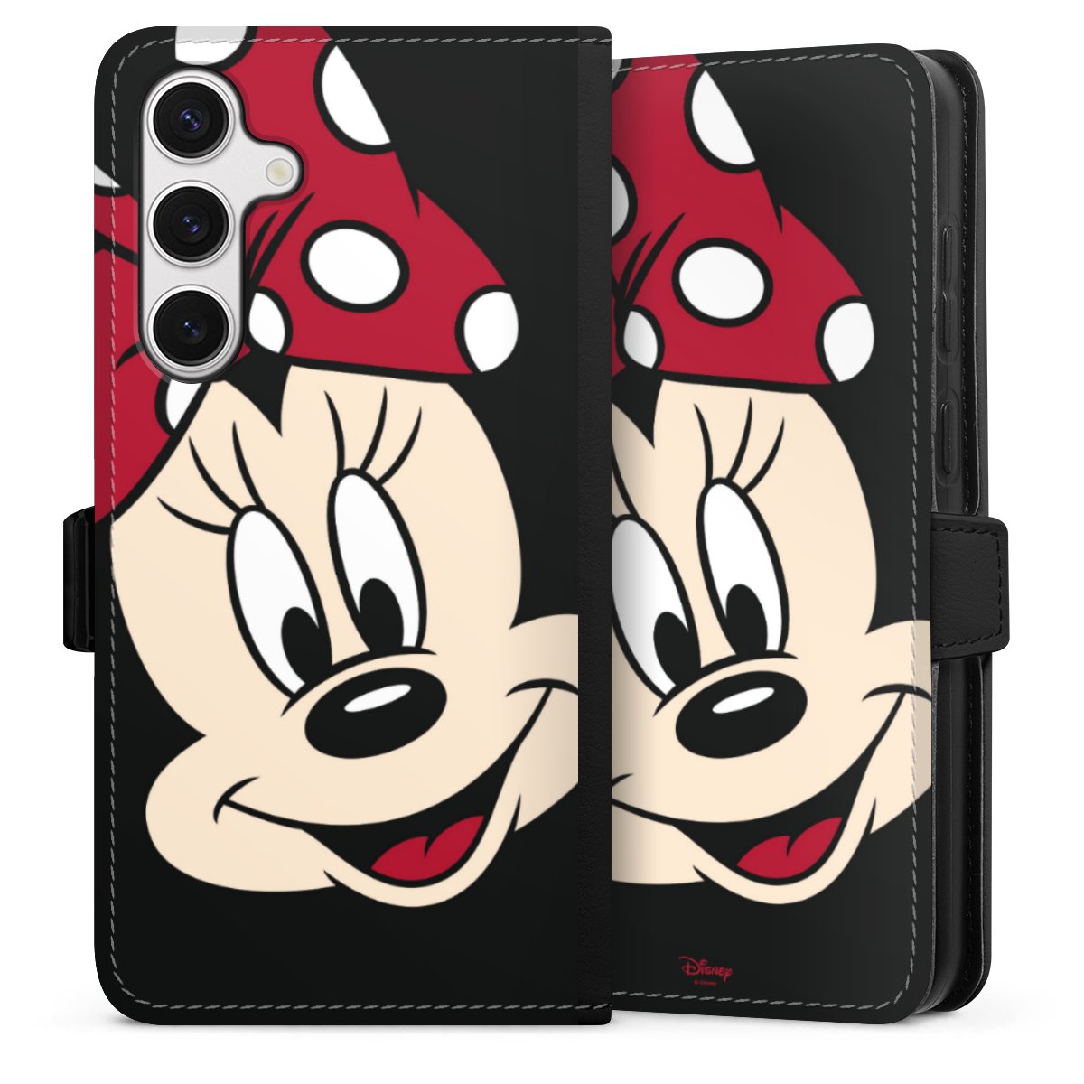 Galaxy S24+ Handy Klapphülle Handyhülle aus Kunst Leder schwarz Flip Case Minnie Mouse Official Licensed Product Disney Sideflip mit Lasche