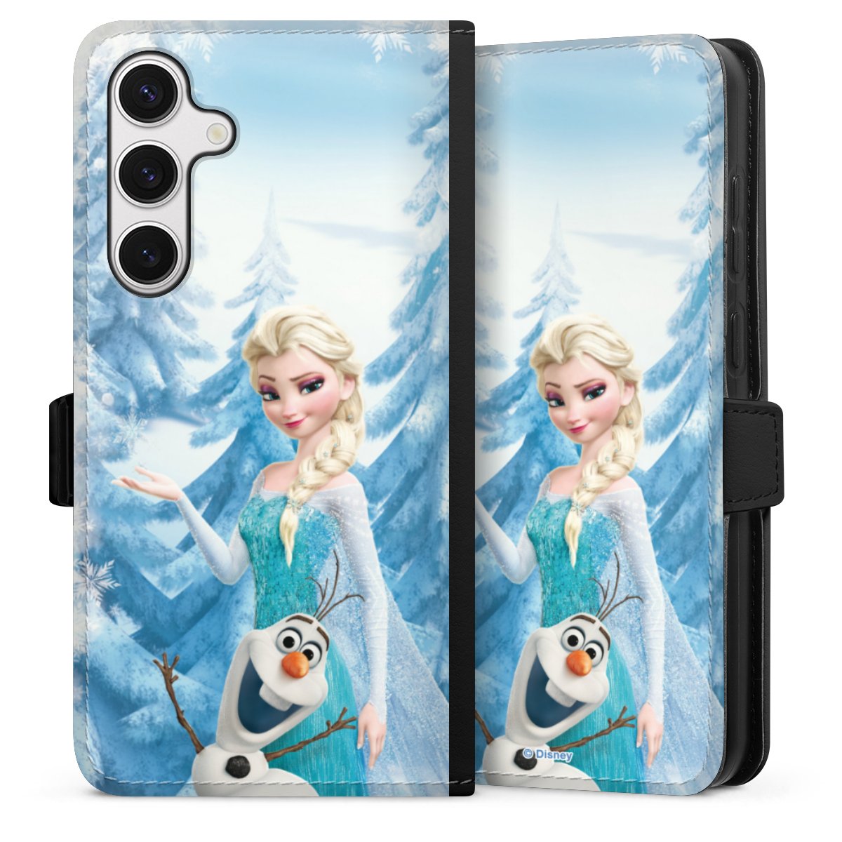 Galaxy S24+ Handy Klapphülle Handyhülle aus Kunst Leder schwarz Flip Case Official Licensed Product Frozen Elsa Disney Sideflip mit Lasche