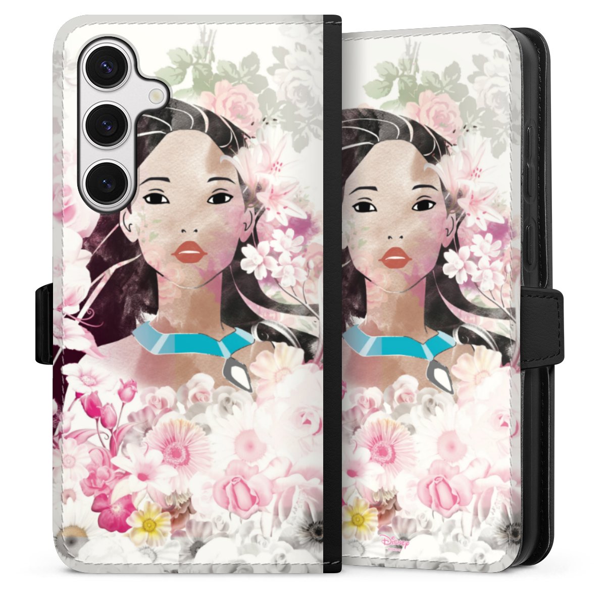 Galaxy S24+ Handy Klapphülle Handyhülle aus Kunst Leder schwarz Flip Case Pocahontas Official Licensed Product Disney Sideflip mit Lasche