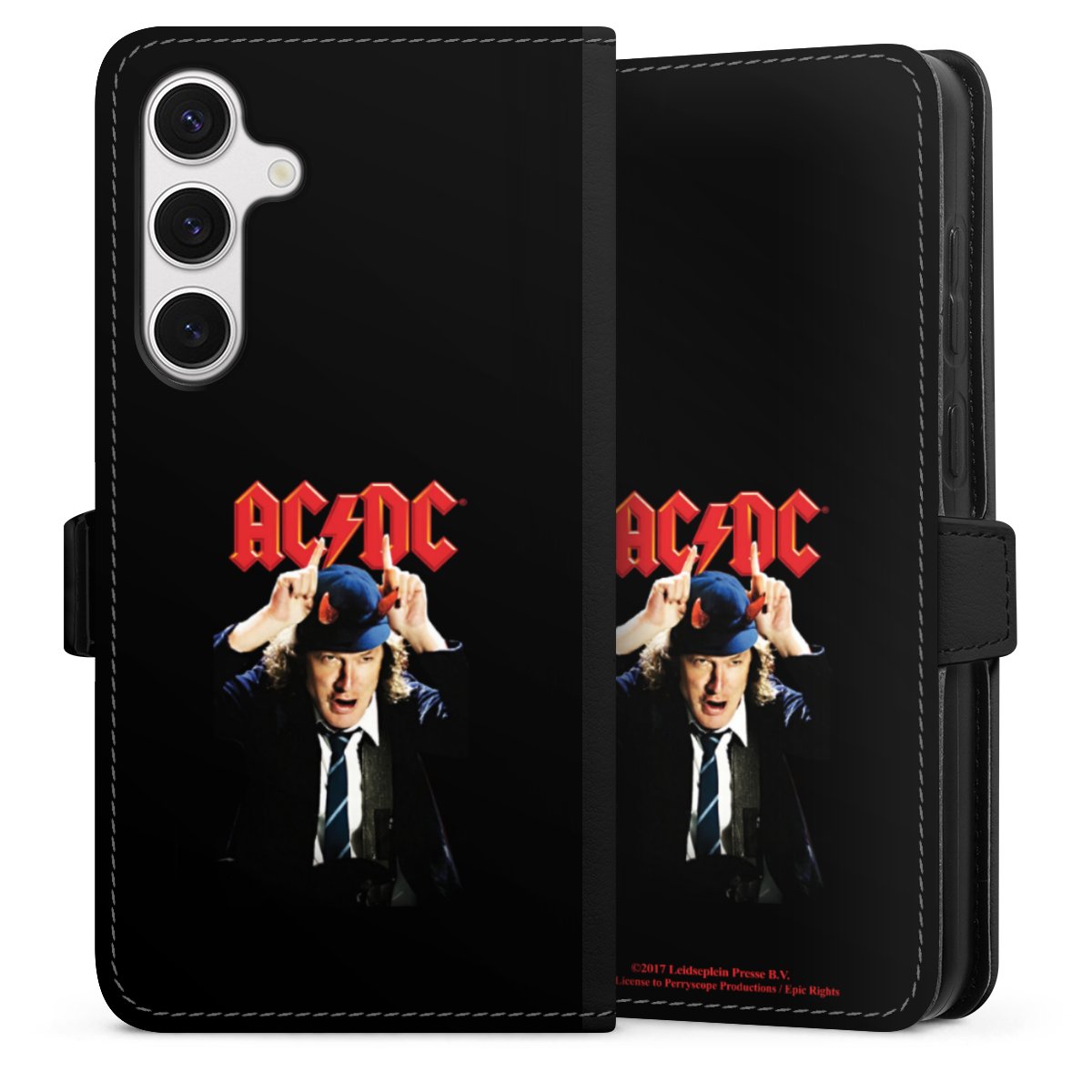 Galaxy S24+ Handy Klapphülle Handyhülle aus Kunst Leder schwarz Flip Case Merchandise Acdc Riverplate Sideflip mit Lasche