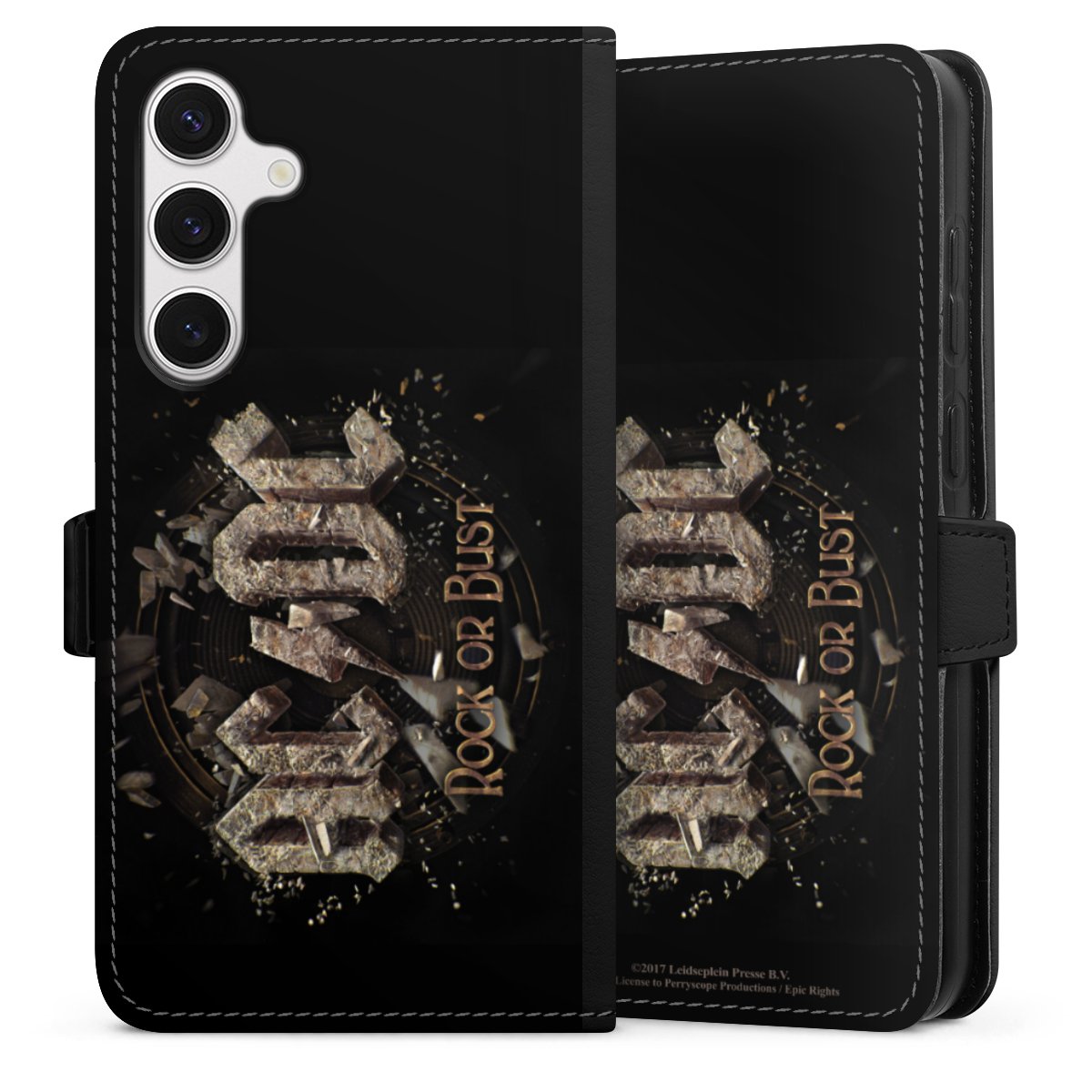 Galaxy S24+ Handy Klapphülle Handyhülle aus Kunst Leder schwarz Flip Case Acdc Official Licensed Product Rock Or Bust Sideflip mit Lasche