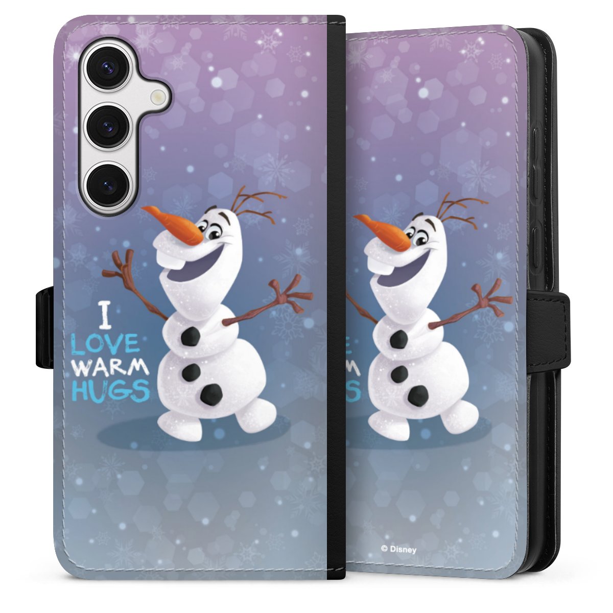 Galaxy S24+ Handy Klapphülle Handyhülle aus Kunst Leder schwarz Flip Case Frozen Frozen Olaf Official Licensed Product Sideflip mit Lasche