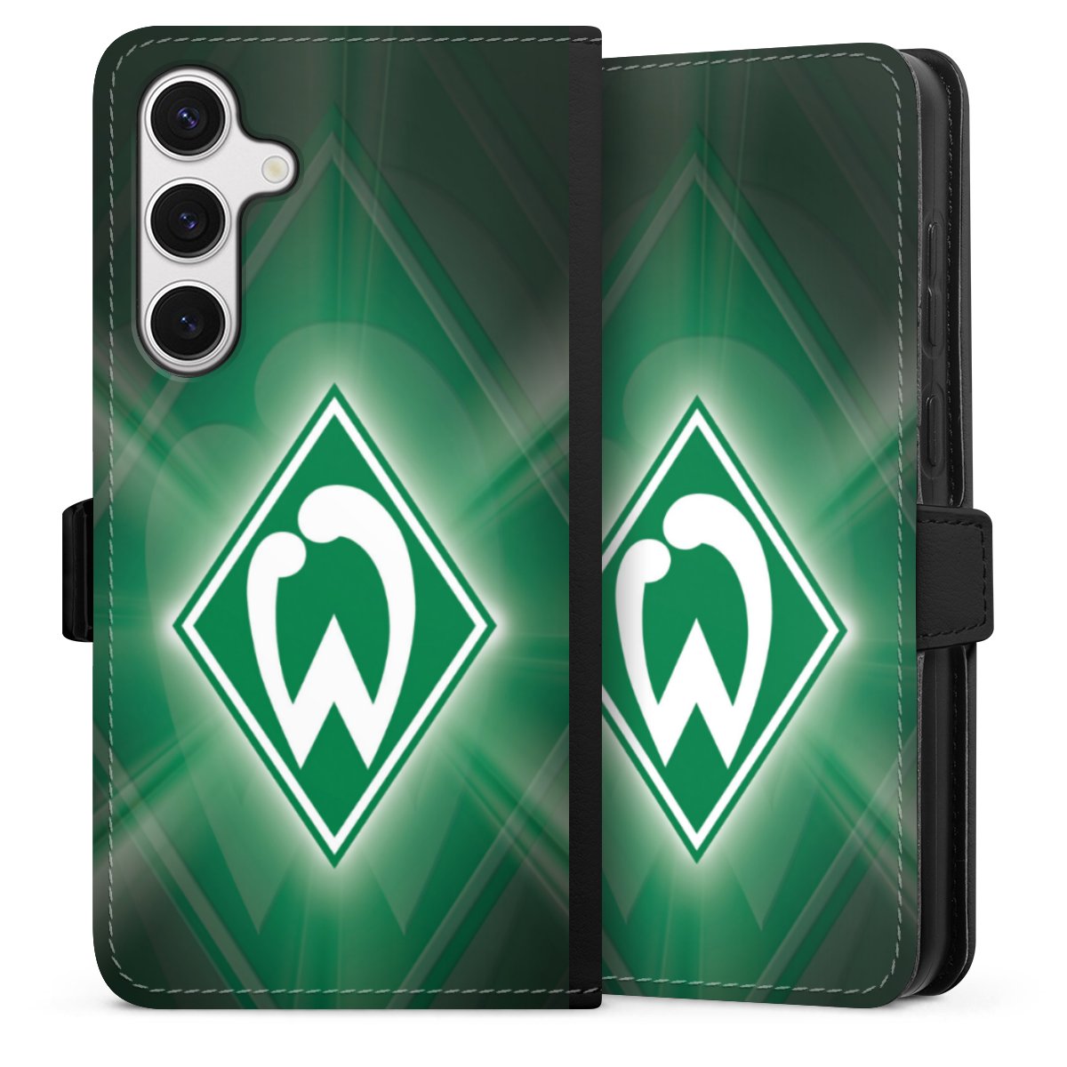 Galaxy S24+ Handy Klapphülle Handyhülle aus Kunst Leder schwarz Flip Case Sv Werder Bremen Official Licensed Product Coat Of Arms Sideflip mit Lasche