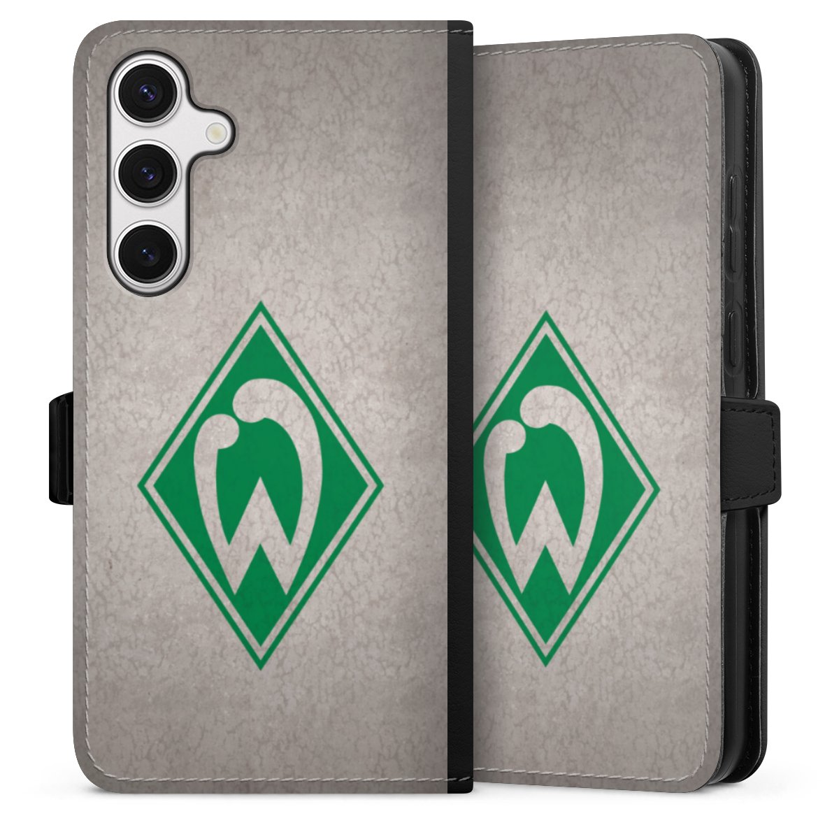 Galaxy S24+ Handy Klapphülle Handyhülle aus Kunst Leder schwarz Flip Case Sv Werder Bremen Concrete Official Licensed Product Sideflip mit Lasche