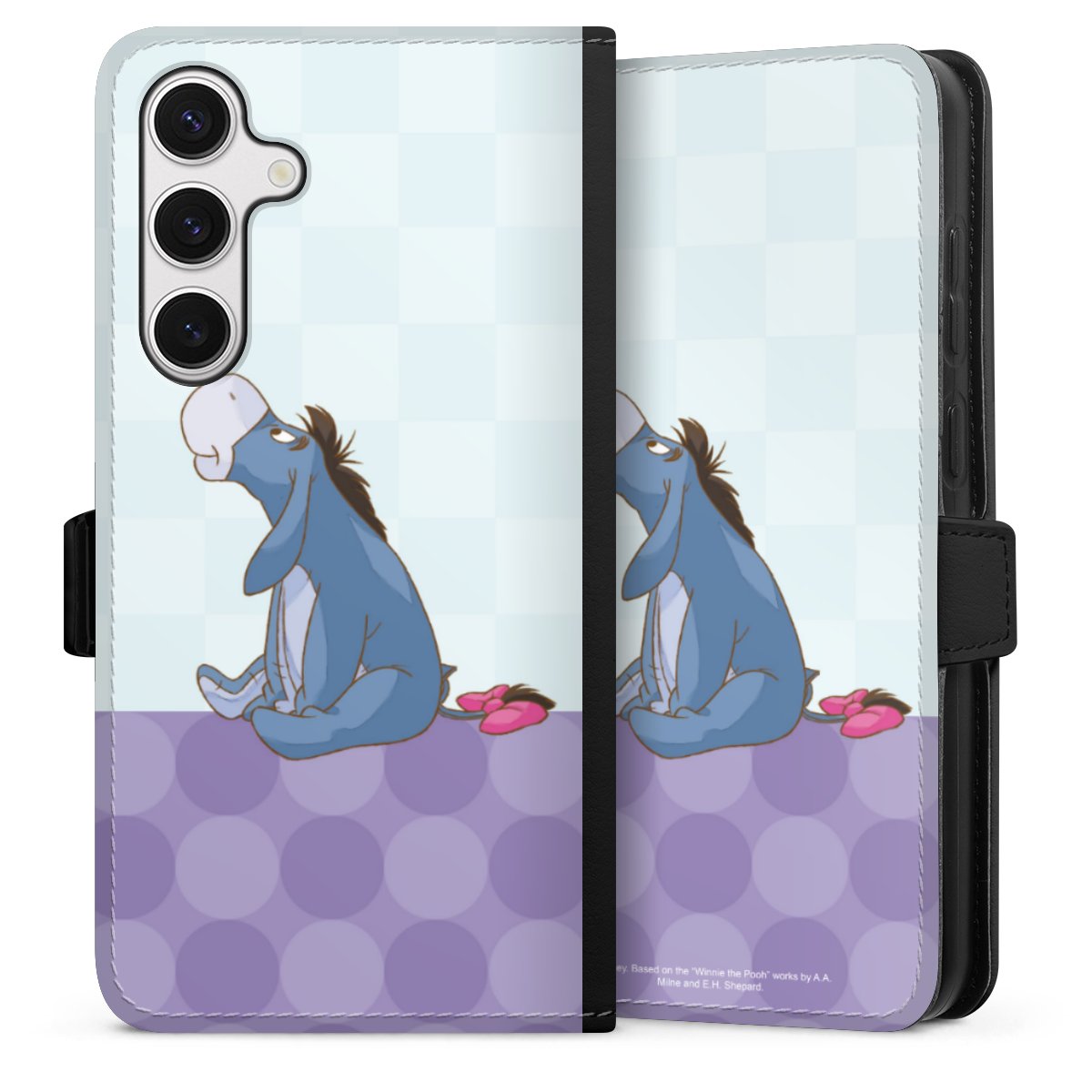 Galaxy S24+ Handy Klapphülle Handyhülle aus Kunst Leder schwarz Flip Case Disney Donkey Winnie The Pooh Sideflip mit Lasche