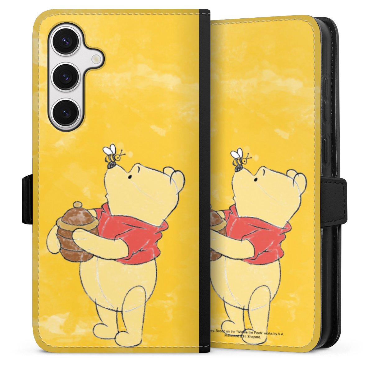 Galaxy S24+ Handy Klapphülle Handyhülle aus Kunst Leder schwarz Flip Case Official Licensed Product Winnie The Pooh Disney Sideflip mit Lasche