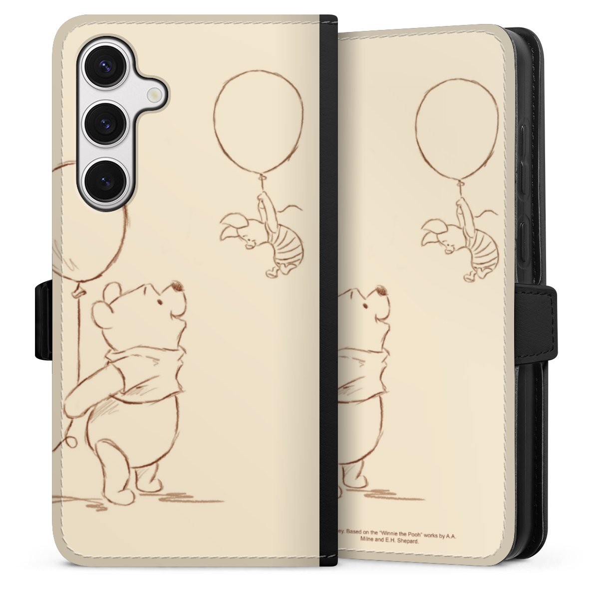 Galaxy S24+ Handy Klapphülle Handyhülle aus Kunst Leder schwarz Flip Case Official Licensed Product Winnie The Pooh Disney Sideflip mit Lasche