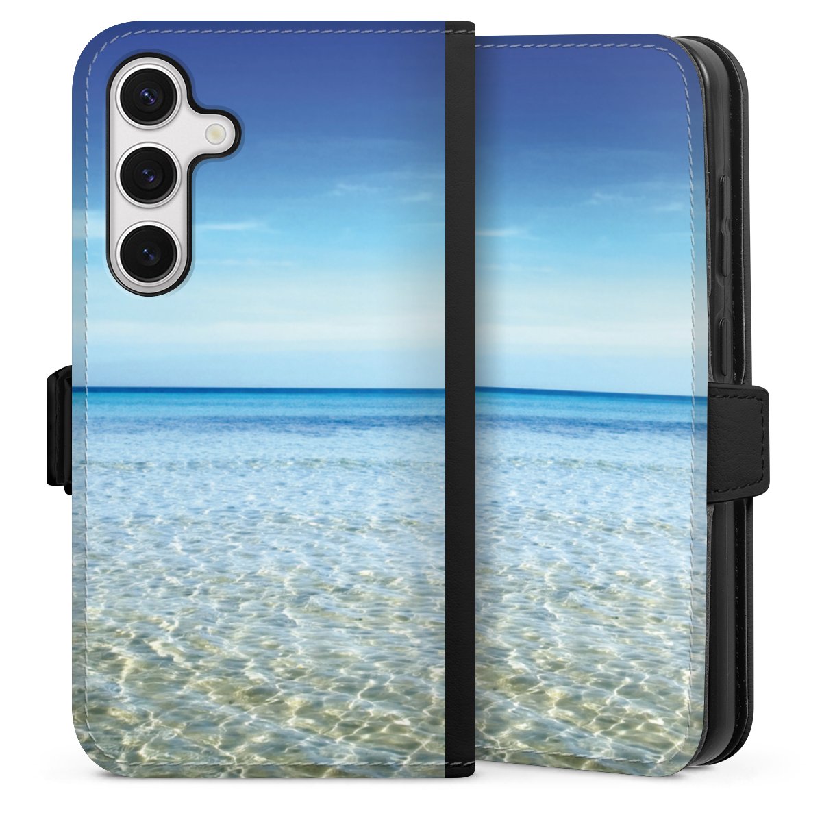 Galaxy S24 Handy Klapphülle Handyhülle aus Kunst Leder schwarz Flip Case Urlaub Sky Ocean Sideflip mit Lasche