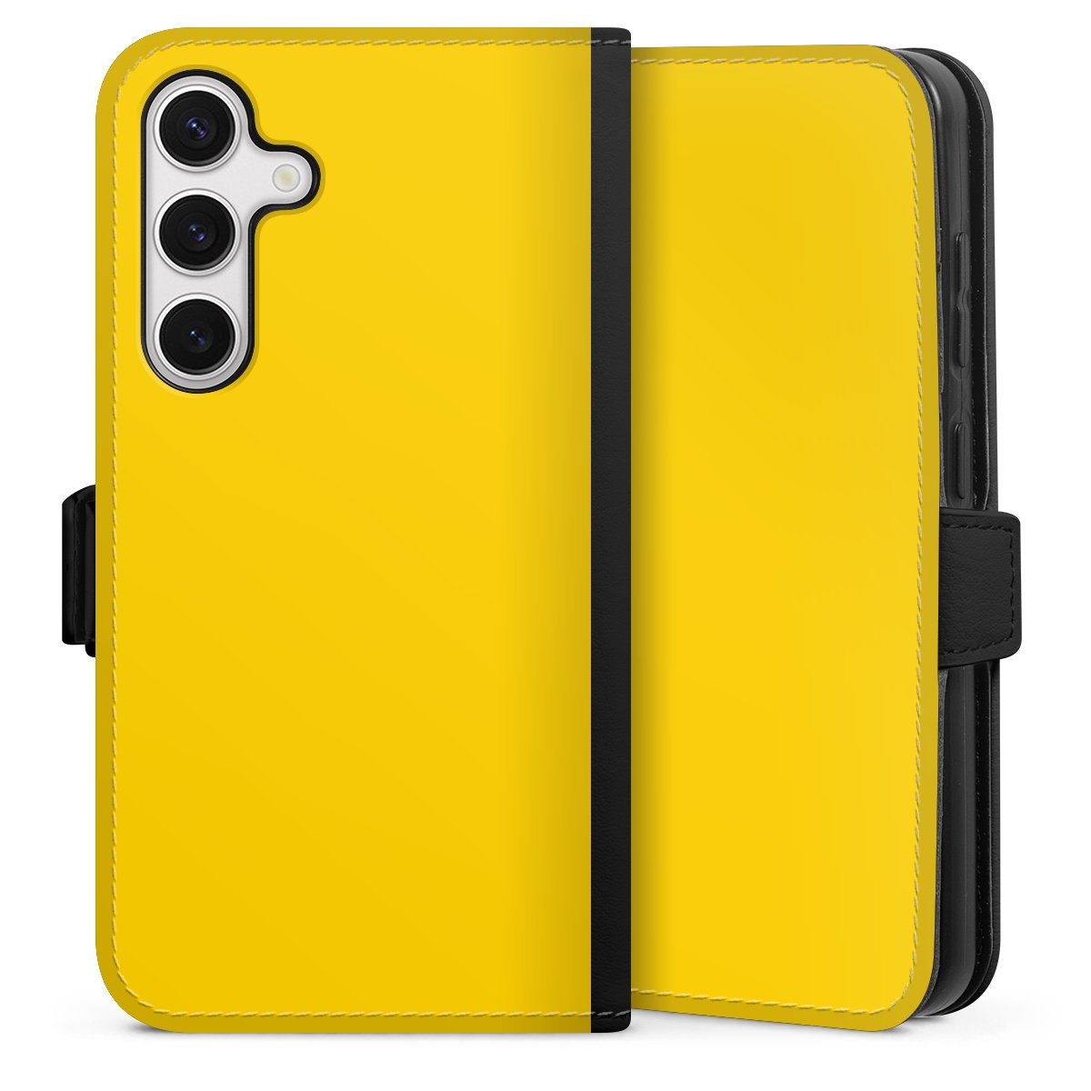 Galaxy S24 Handy Klapphülle Handyhülle aus Kunst Leder schwarz Flip Case Yellow Unicoloured Colour Sideflip mit Lasche