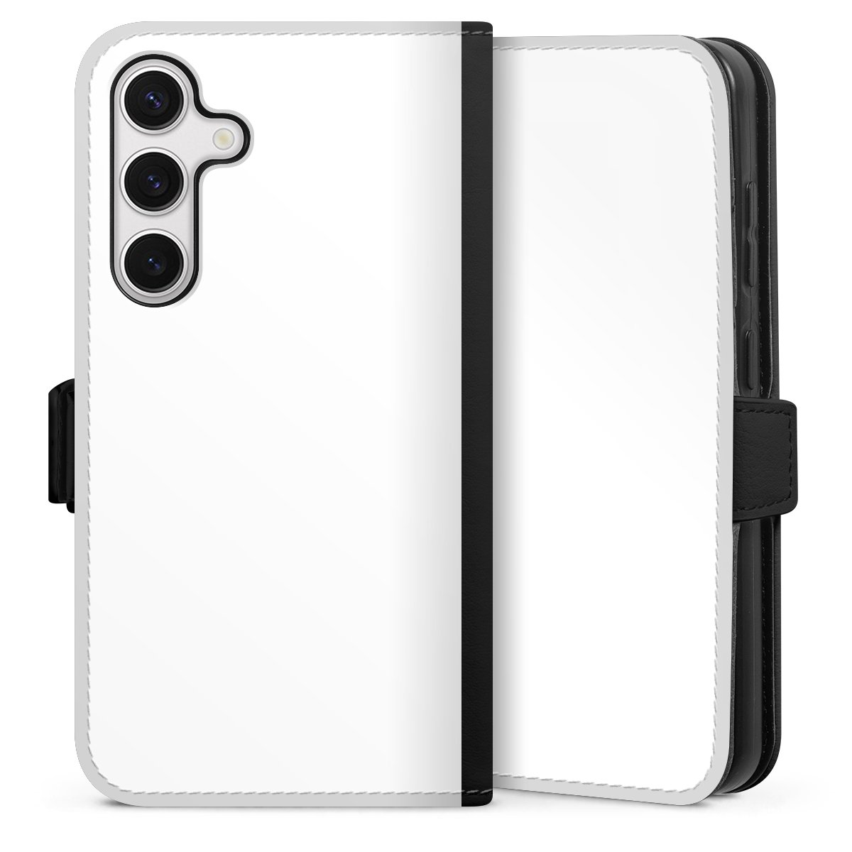 Galaxy S24 Handy Klapphülle Handyhülle aus Kunst Leder schwarz Flip Case Unicoloured Colour White Sideflip mit Lasche