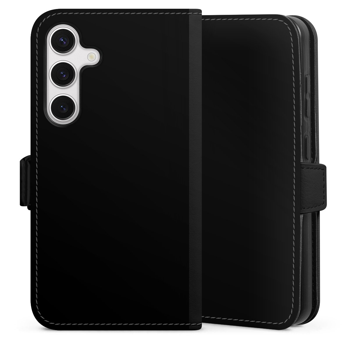 Galaxy S24 Handy Klapphülle Handyhülle aus Kunst Leder schwarz Flip Case Black Colour Unicoloured Sideflip mit Lasche