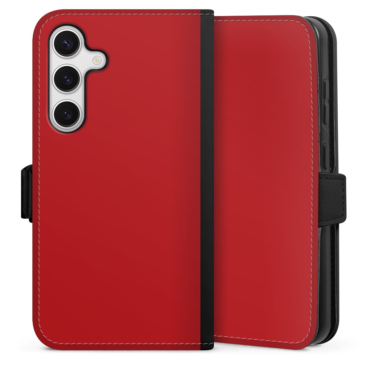 Galaxy S24 Handy Klapphülle Handyhülle aus Kunst Leder schwarz Flip Case Colour Unicoloured Red Sideflip mit Lasche