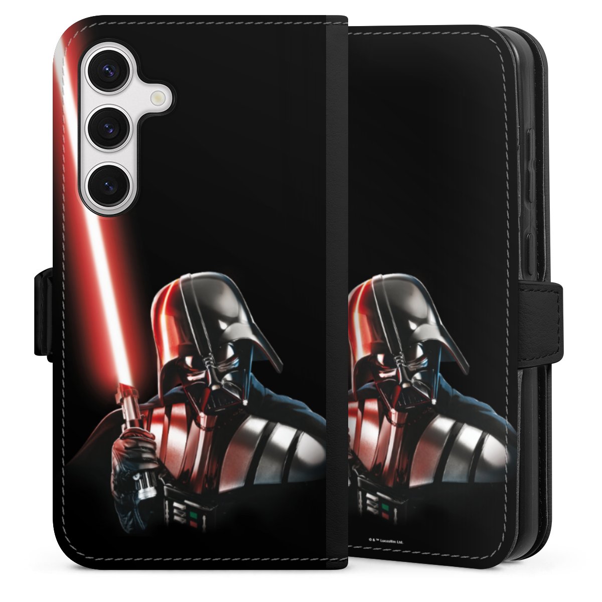 Galaxy S24 Handy Klapphülle Handyhülle aus Kunst Leder schwarz Flip Case Star Wars Merchandise Darth Vader Sideflip mit Lasche